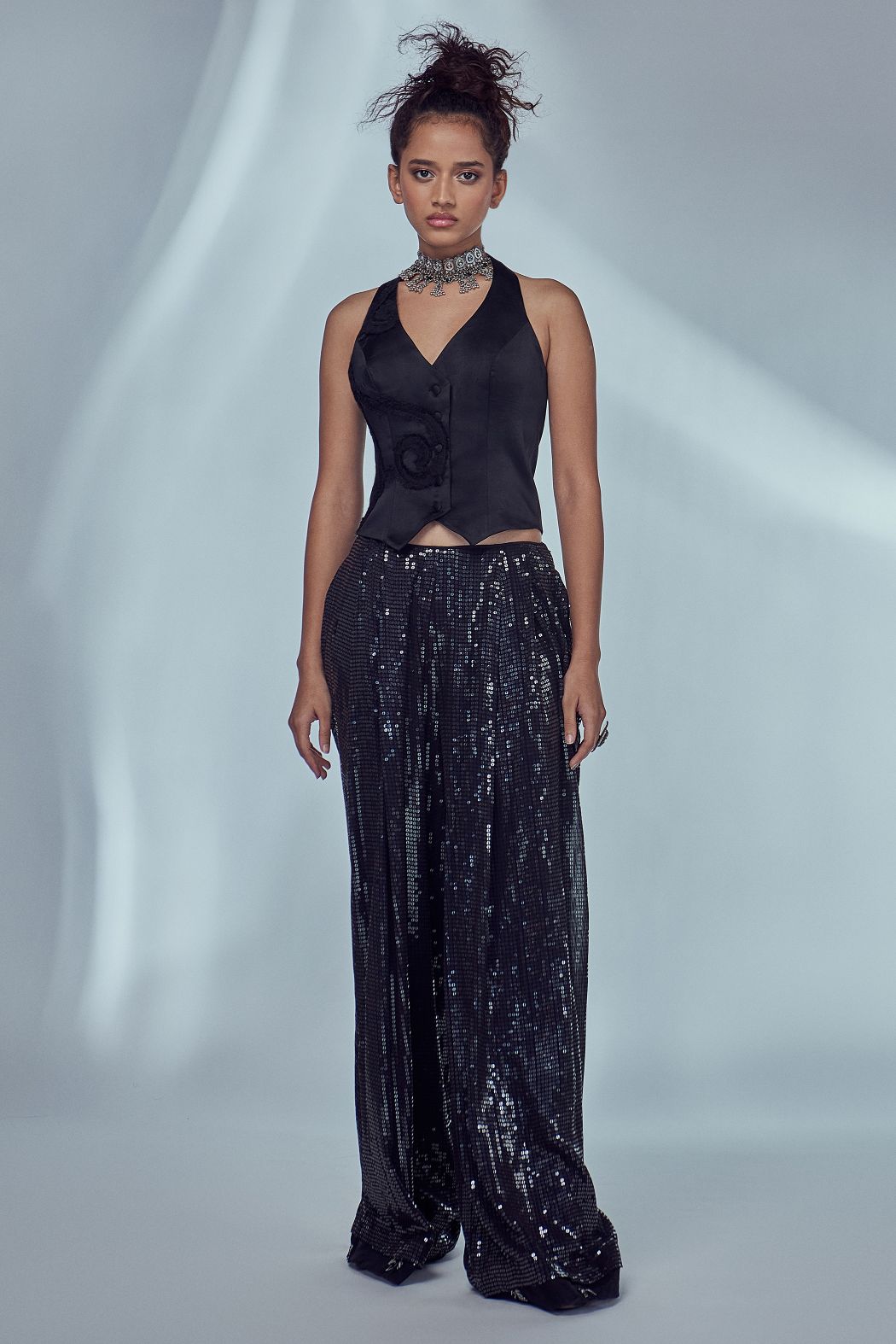 BLACK RUCHED WAISTCOAT