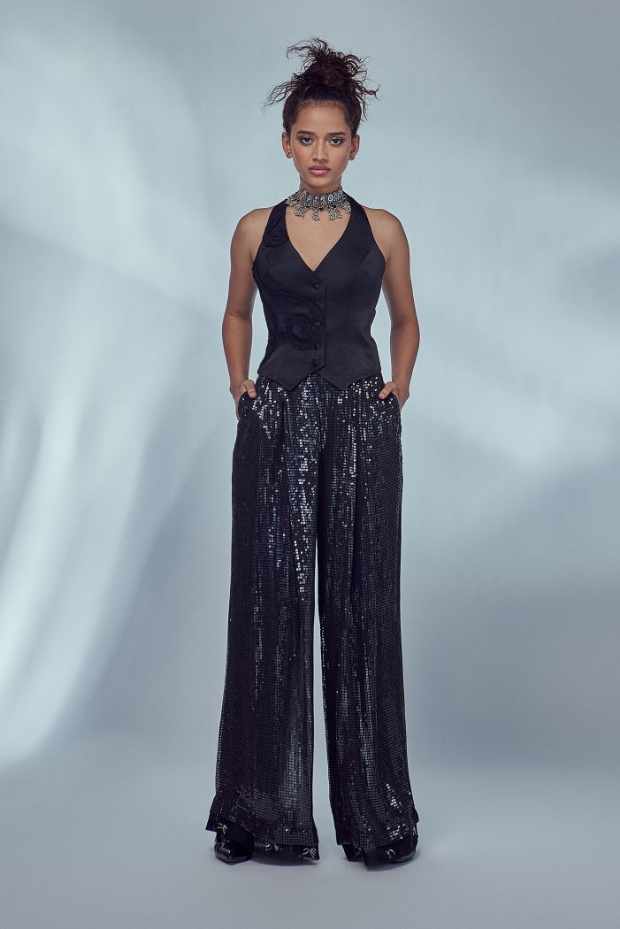 BLACK RUCHED WAISTCOAT