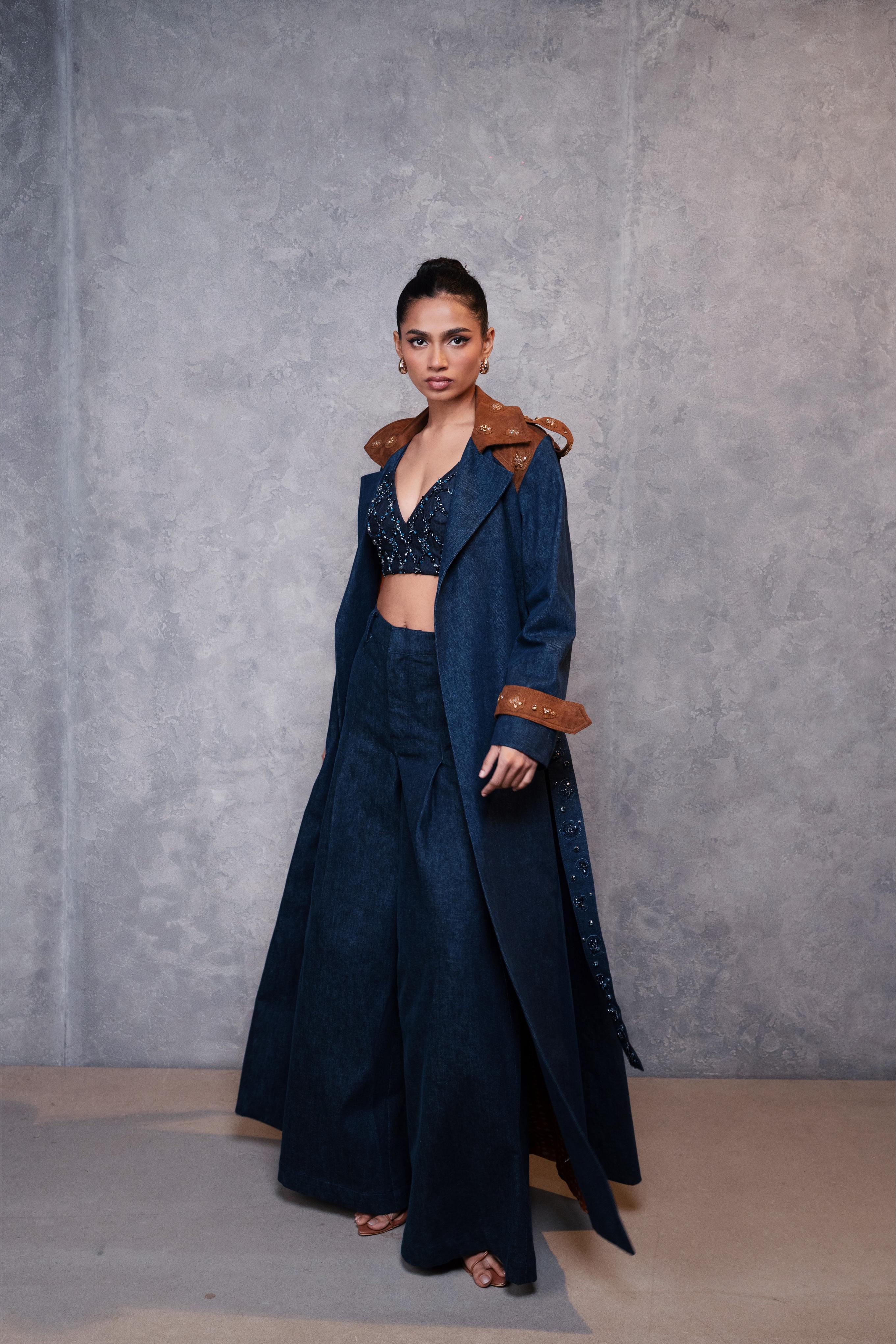 Neel Dhoop Denim Suede Trench