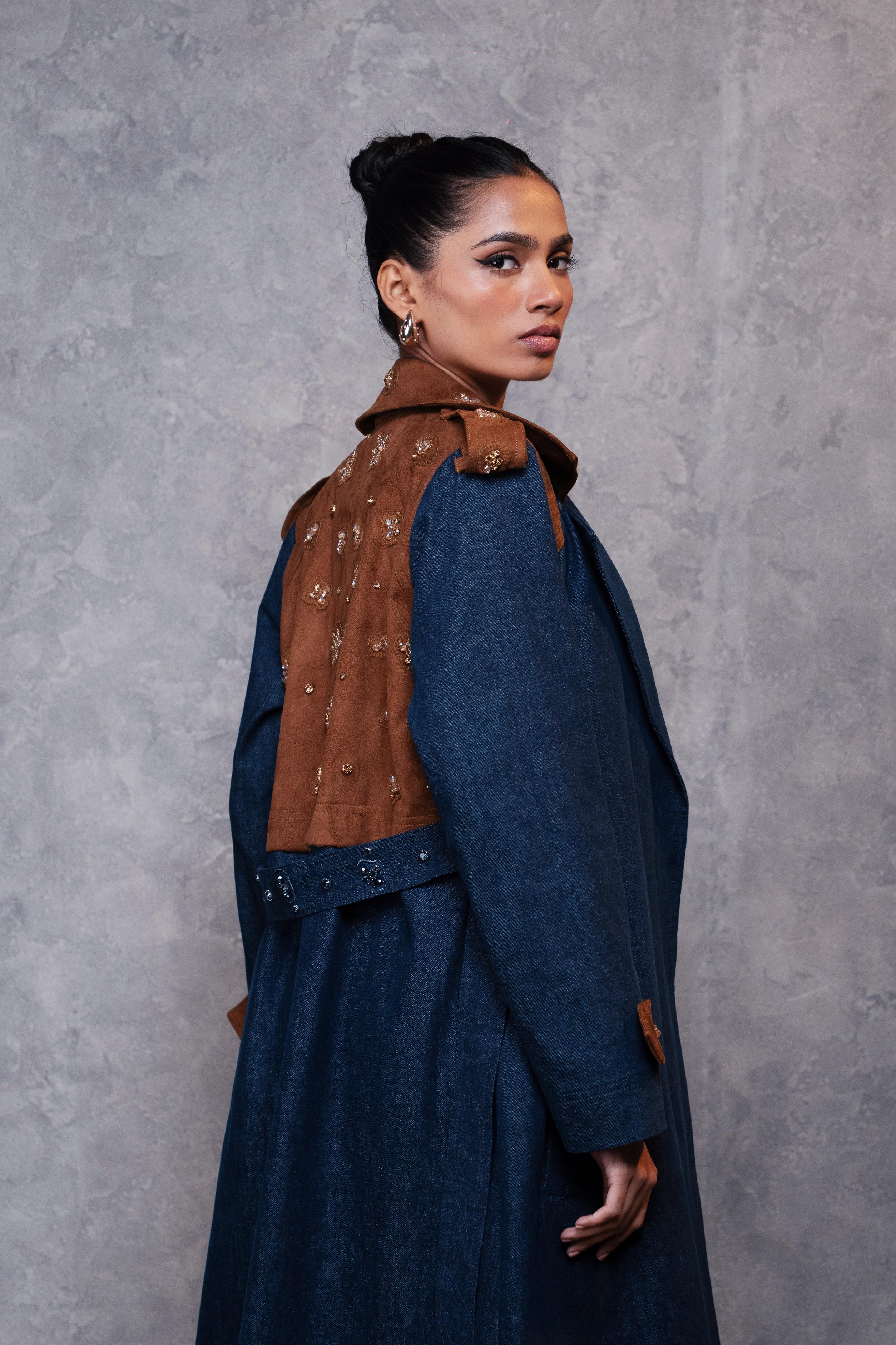 Neel Dhoop Denim Suede Trench