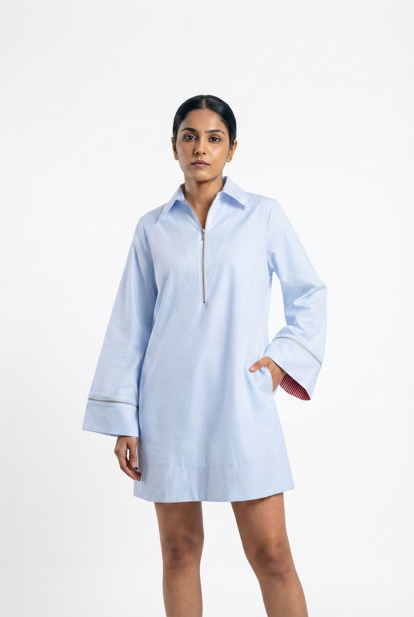 Light Blue Poplin Shirt Dress