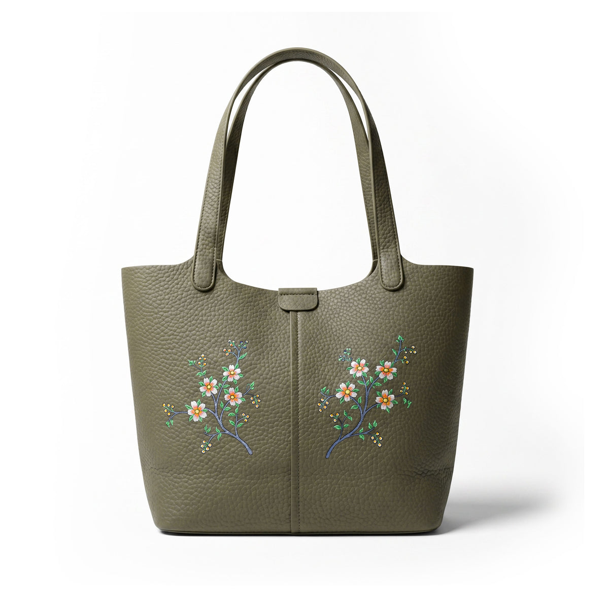 Moss Green Floral Tote Bag