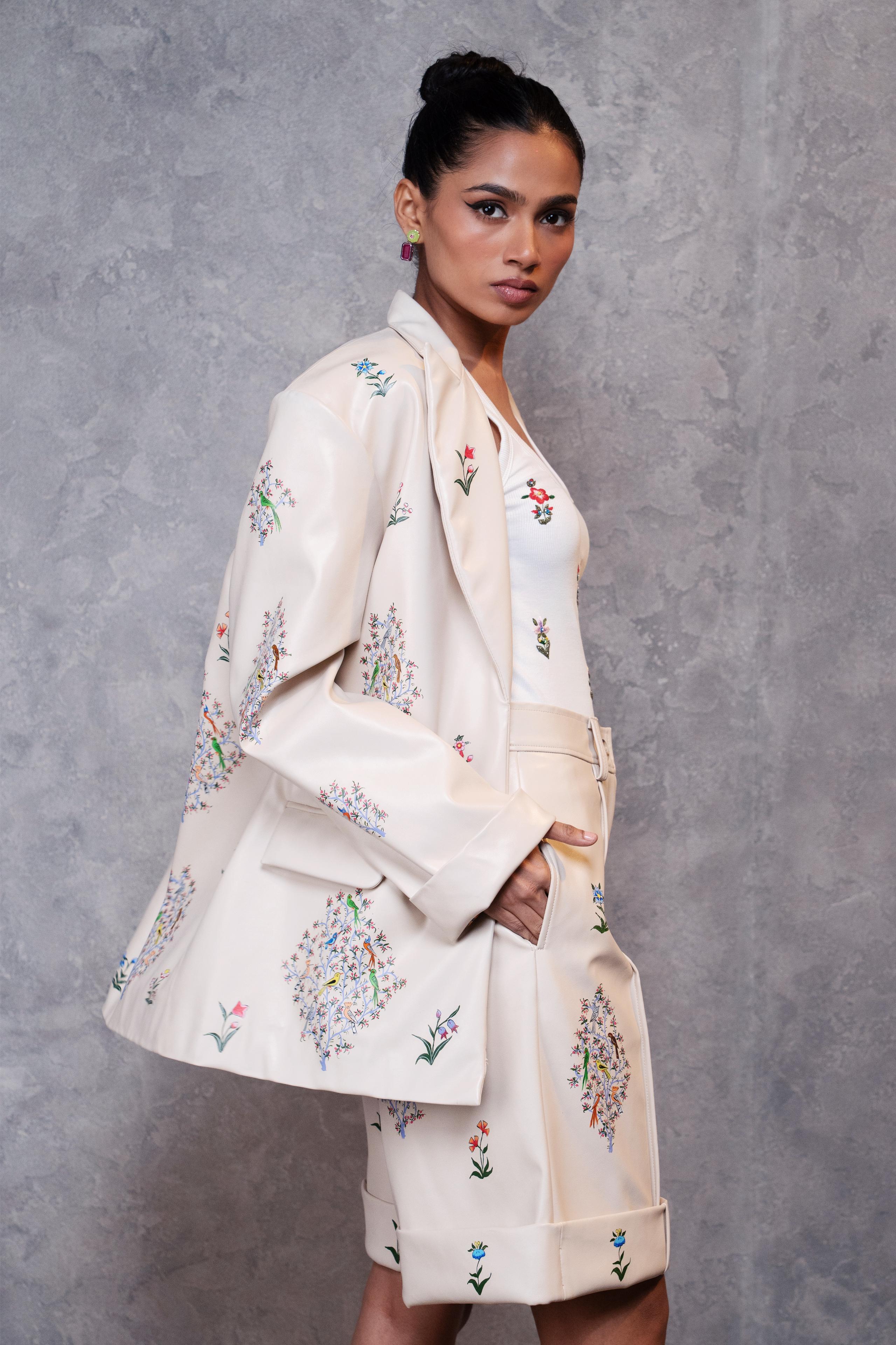 Cream Naksh-e-parinde Blazer