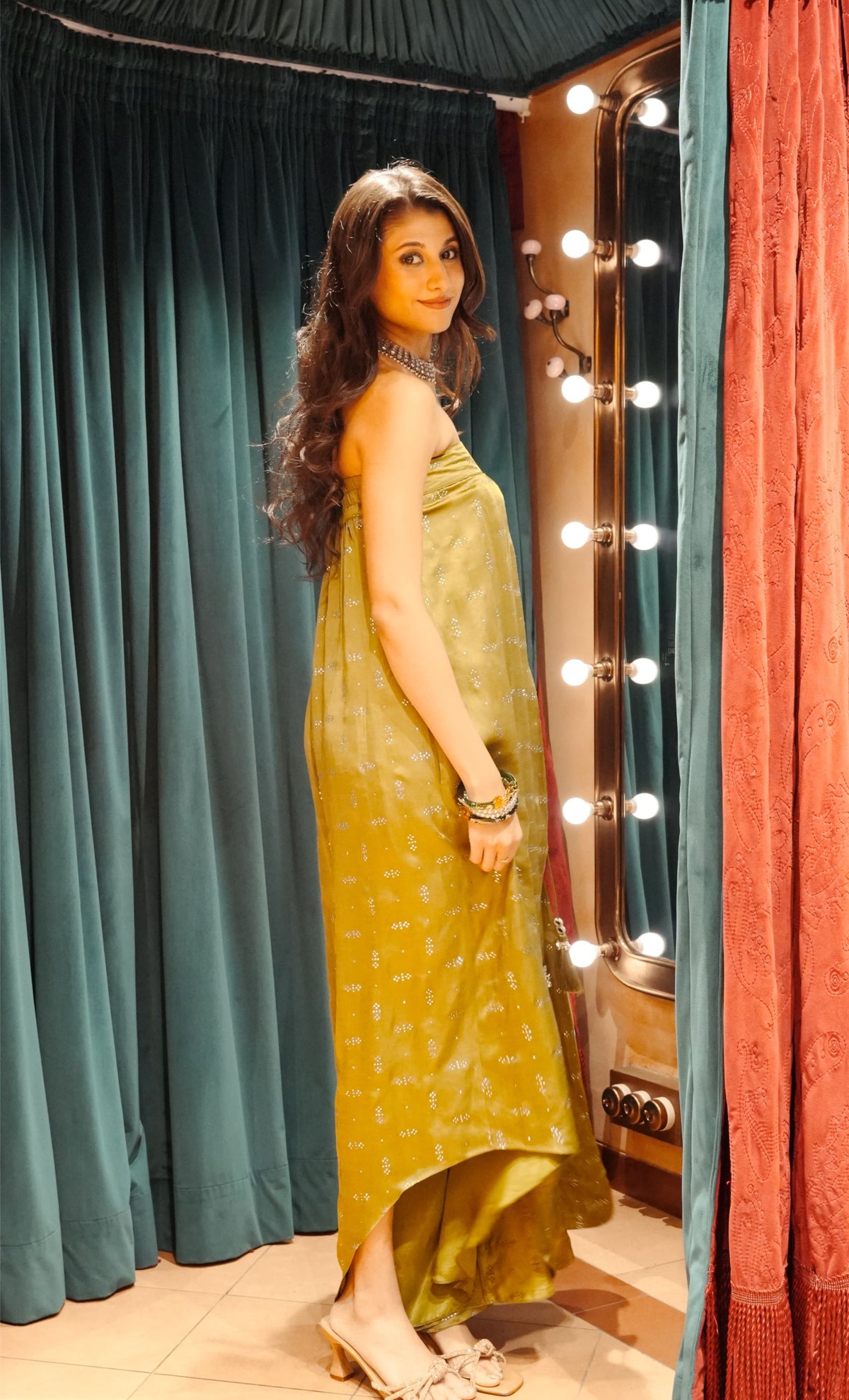 MOSS GREEN MUKAISH TASSEL JUMPSUIT