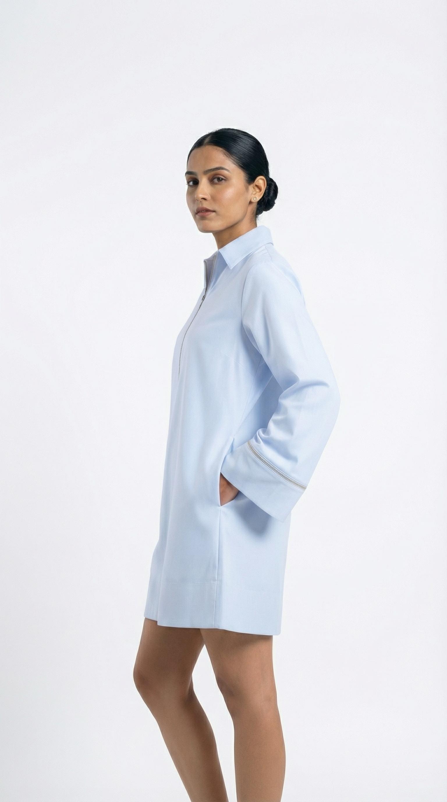 Light Blue Poplin Shirt Dress