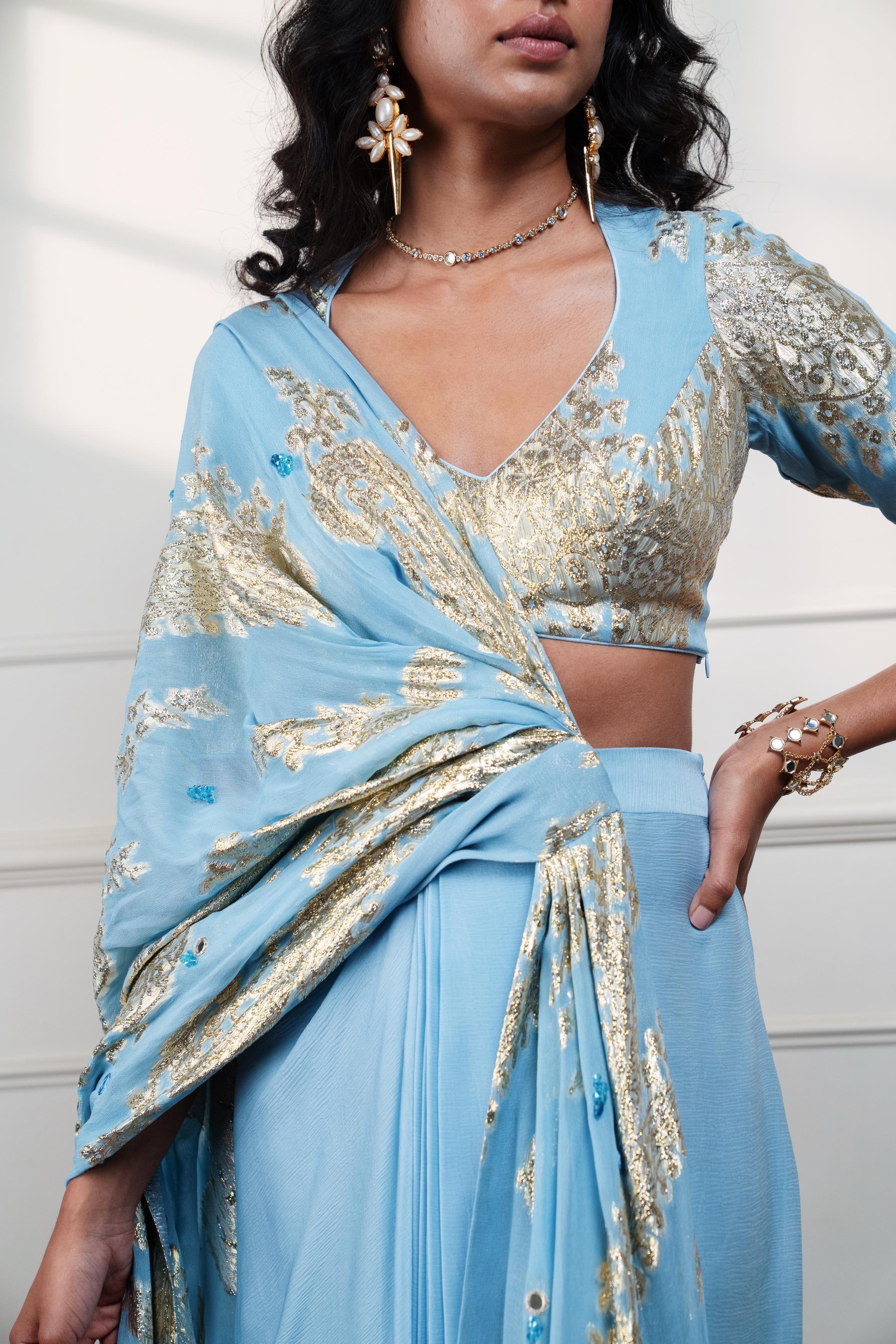 Icy Paisley Draped Saree at Style Junkiie