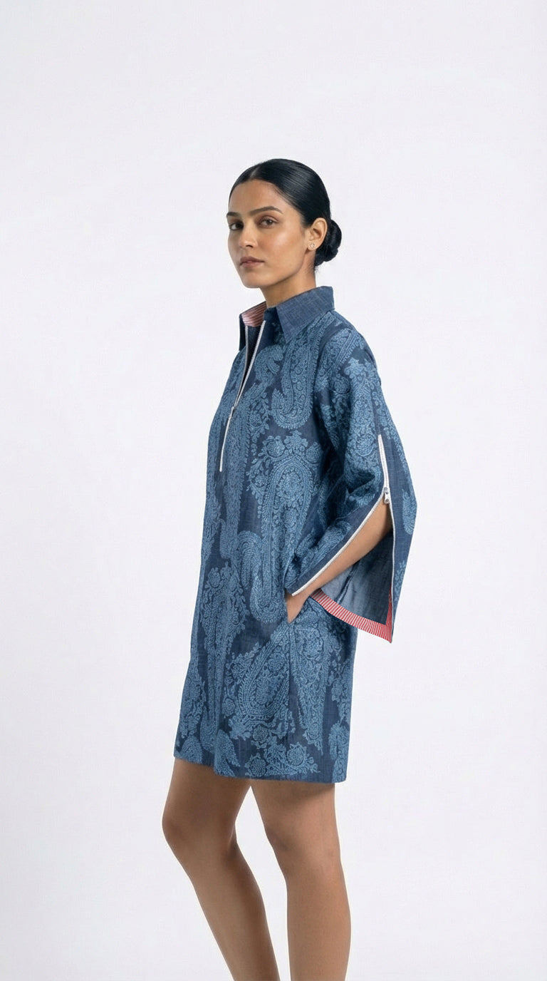 Tencel Navy Paisley Shirt Dress