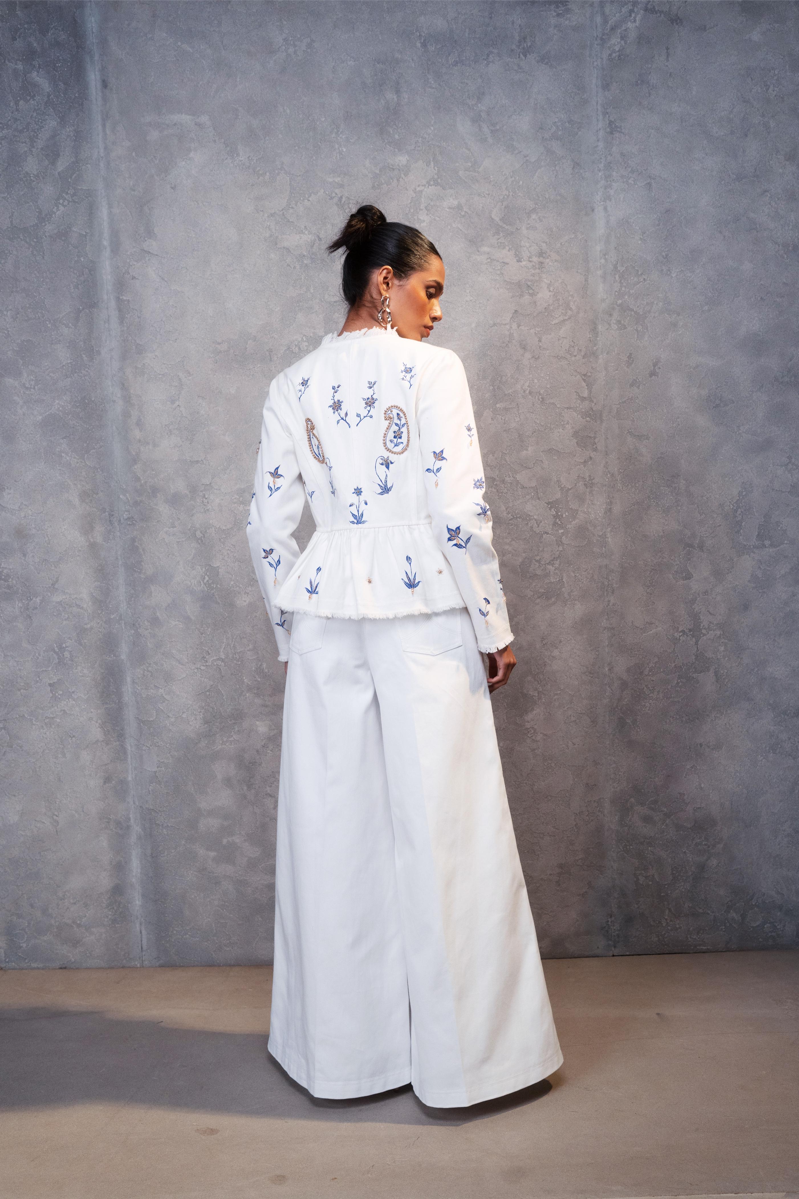 White Poshem Denim Peplum Jacket