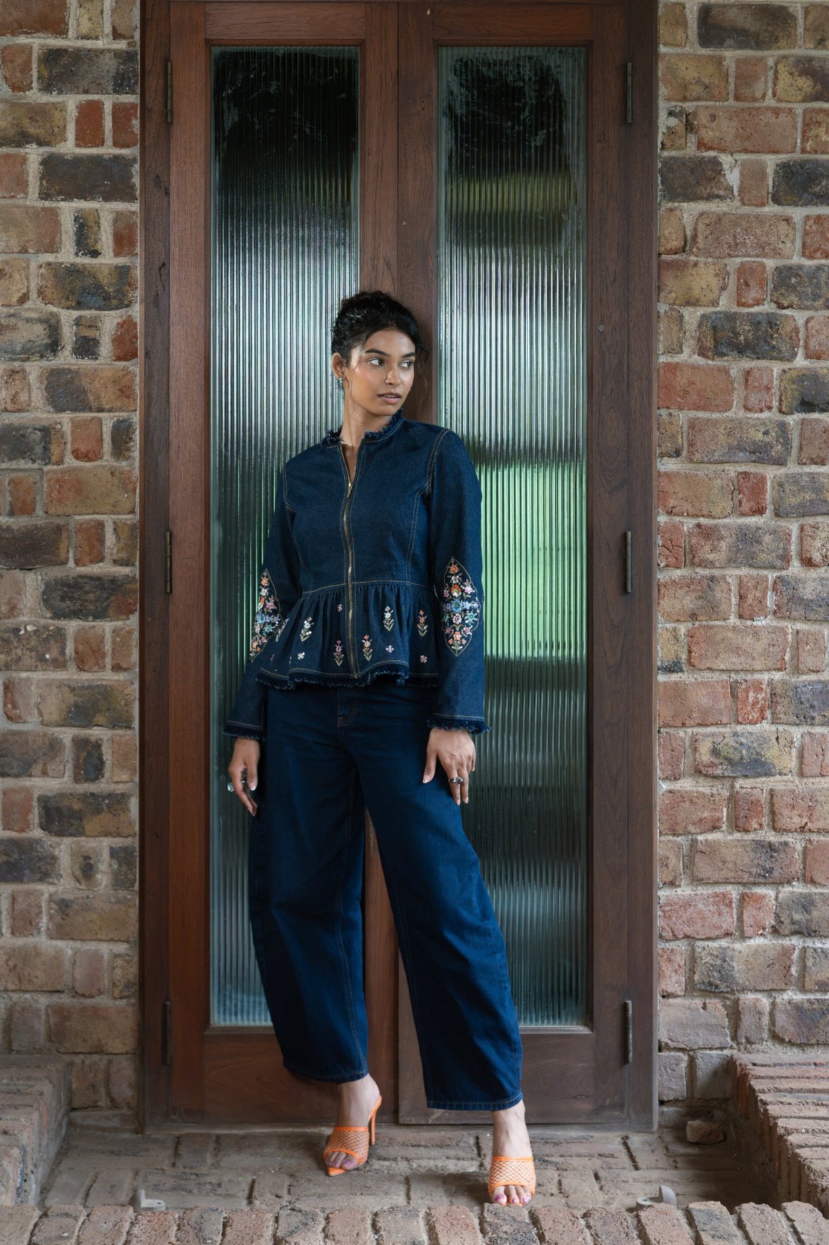 DARK BLUE POSHEM DENIM PEPLUM JACKET