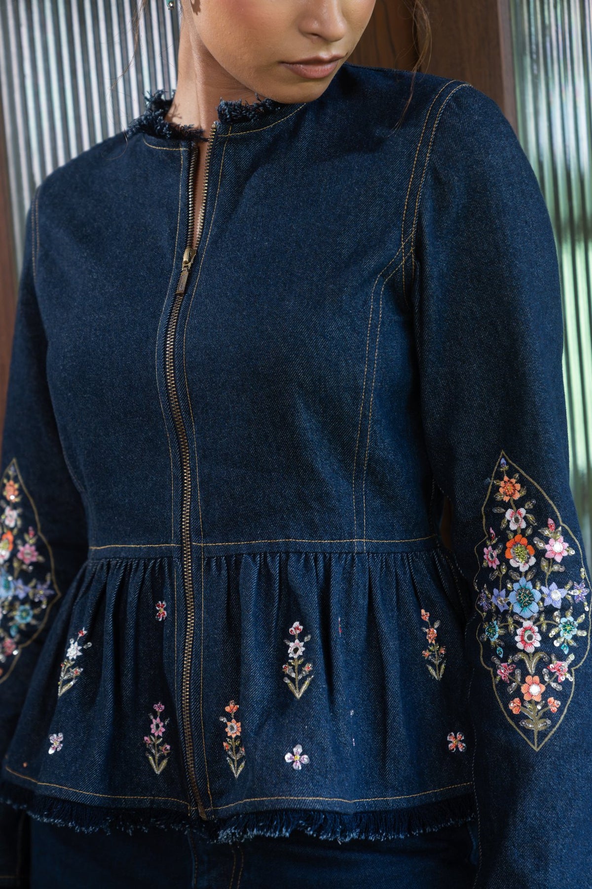 DARK BLUE POSHEM DENIM PEPLUM JACKET