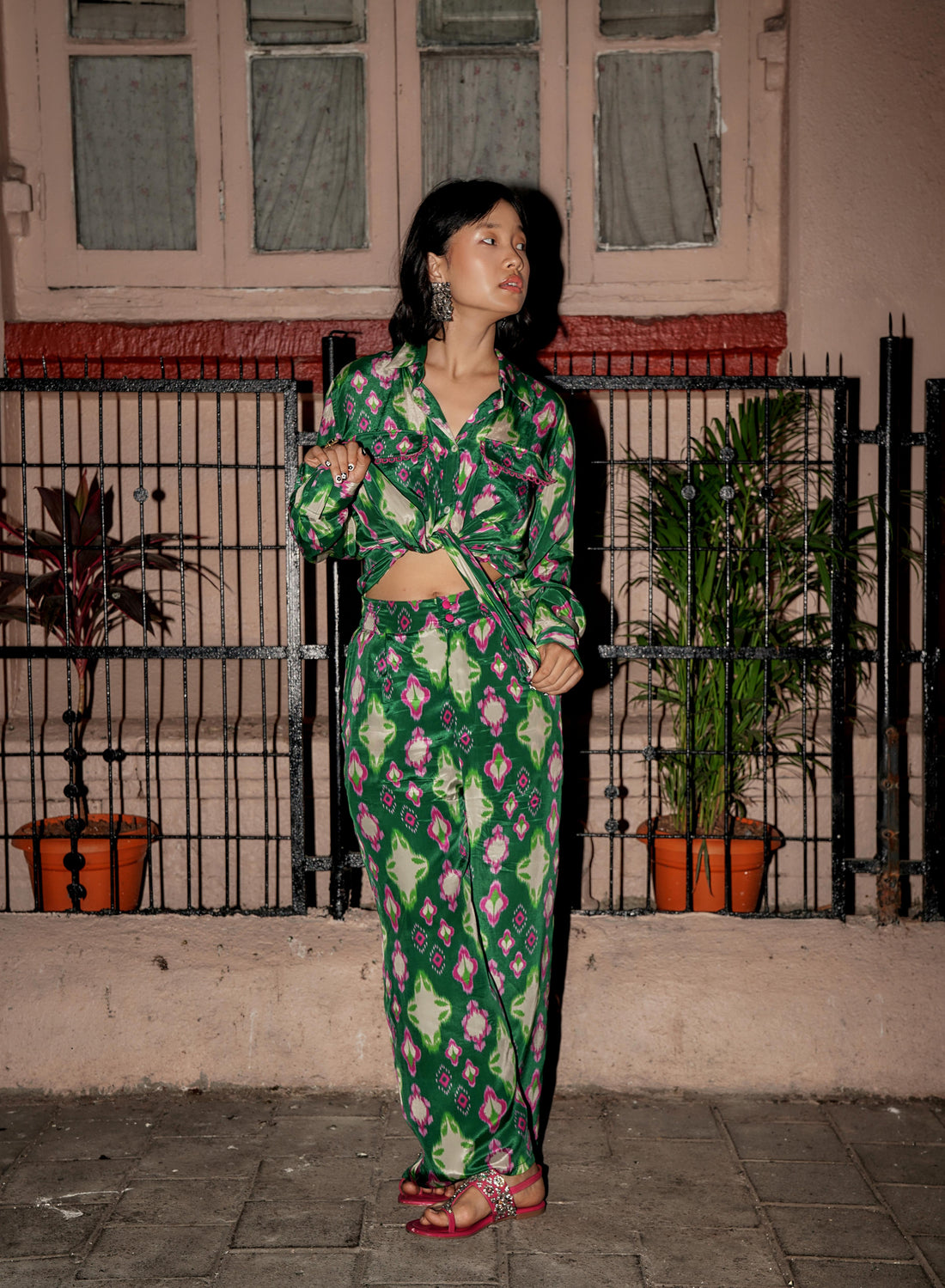 CAFE GREEN IKAT STRAIGHT TROUSERS