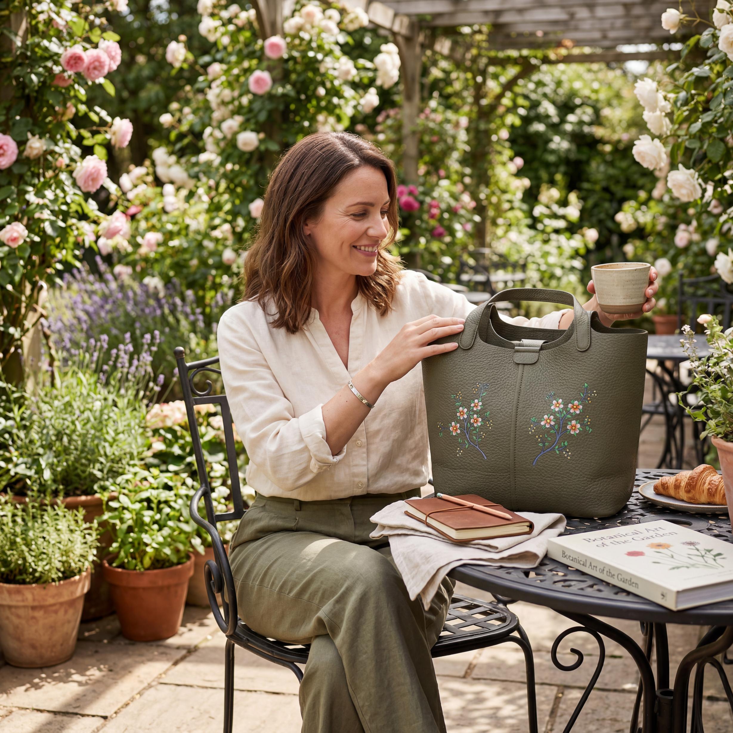Moss Green Floral Tote Bag