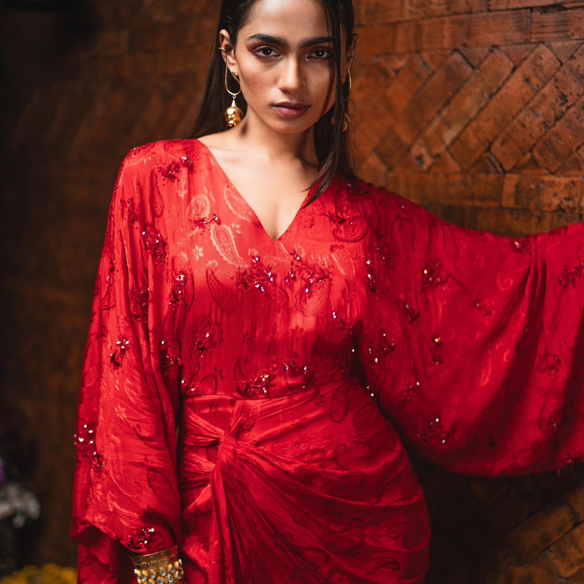 Garnet Red Kimono Dress | Elegant & Sophisticated