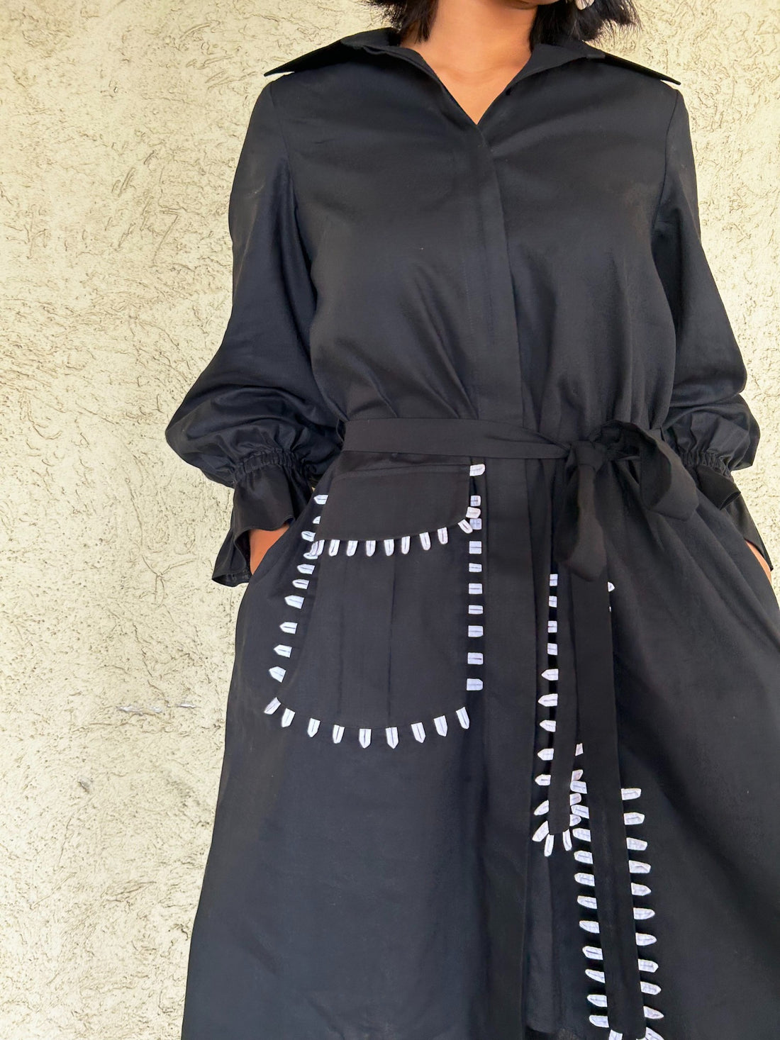 BLACK POPLIN SHIRT DRESS