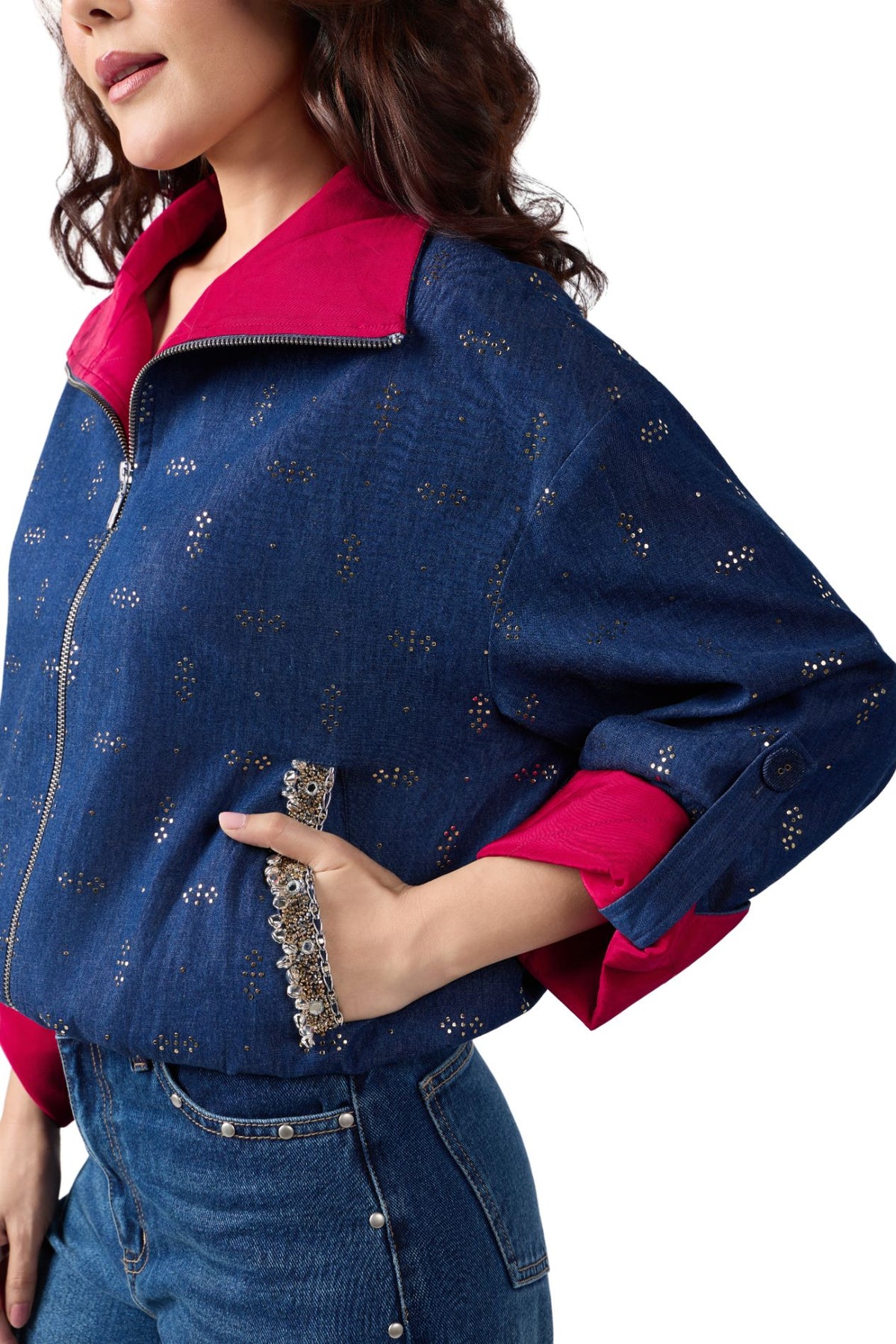 INDIGO MUKAISH FUNNEL NECK BOMBER