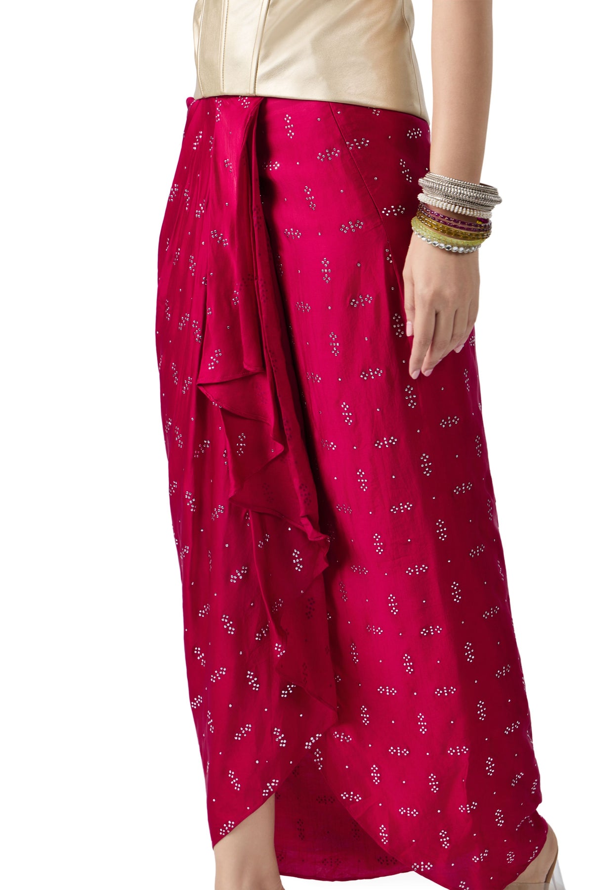 BERRY BLUSH MUKAISH DRAPED SKIRT