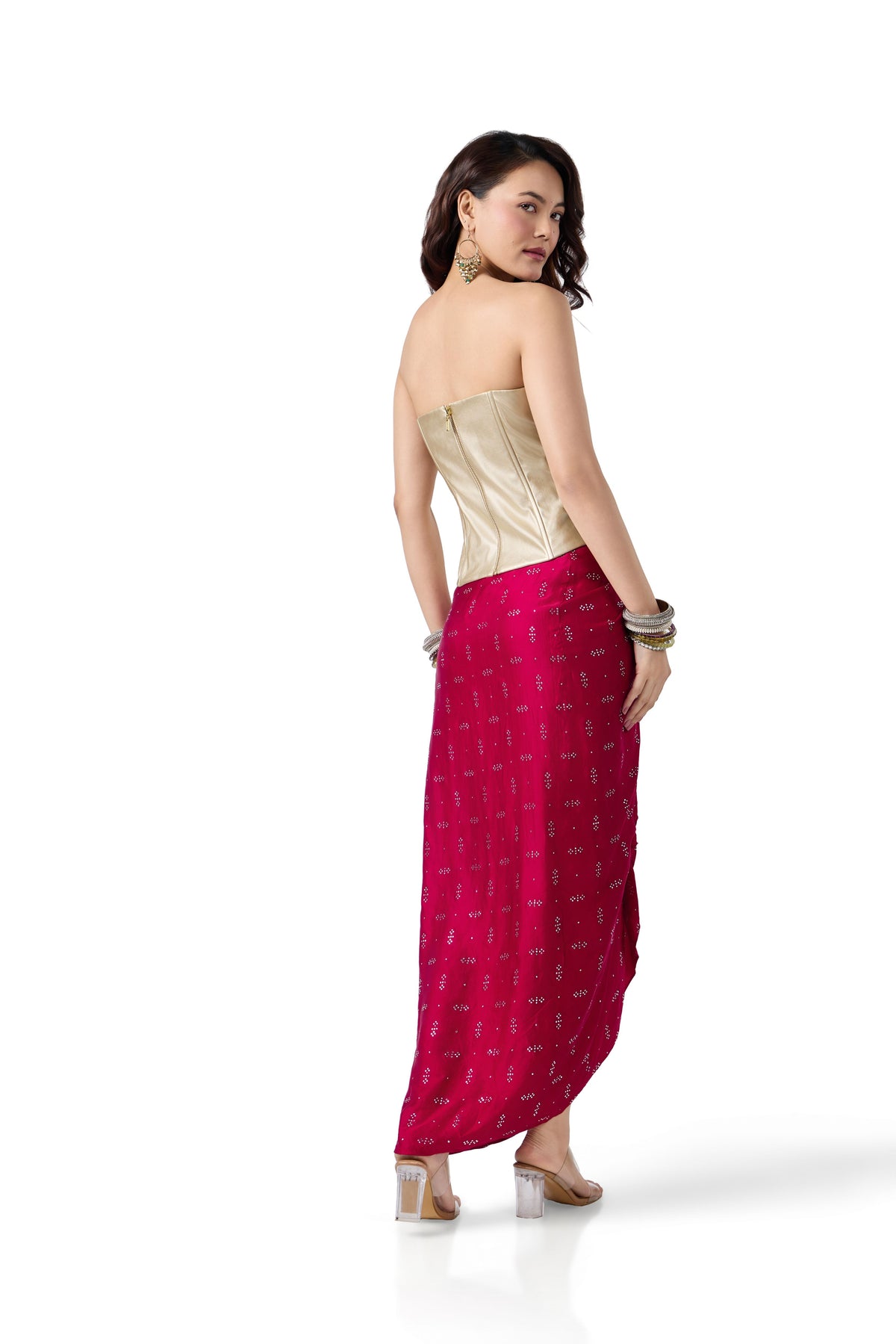 BERRY BLUSH MUKAISH DRAPED SKIRT