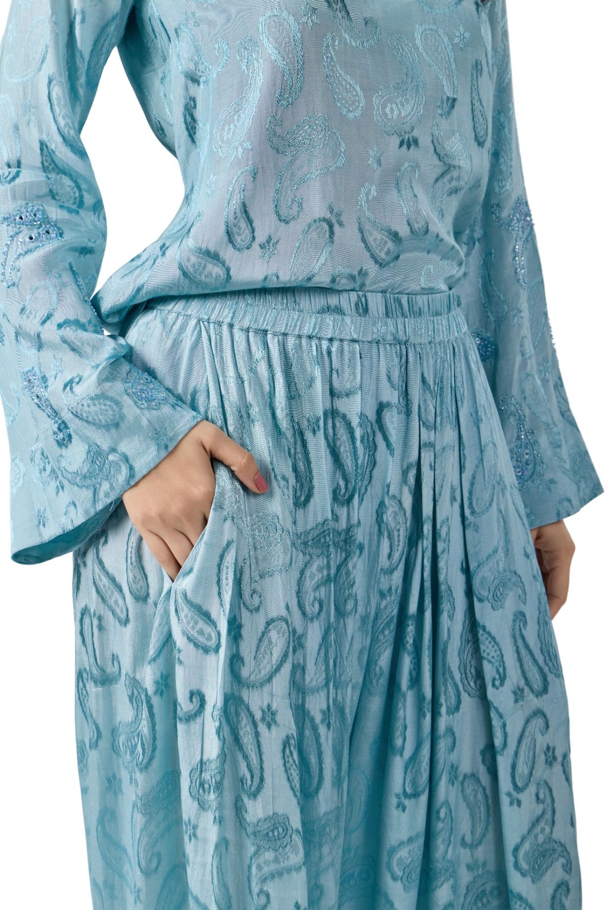 Ice Blue Paisley Tunic with Farsi Pants