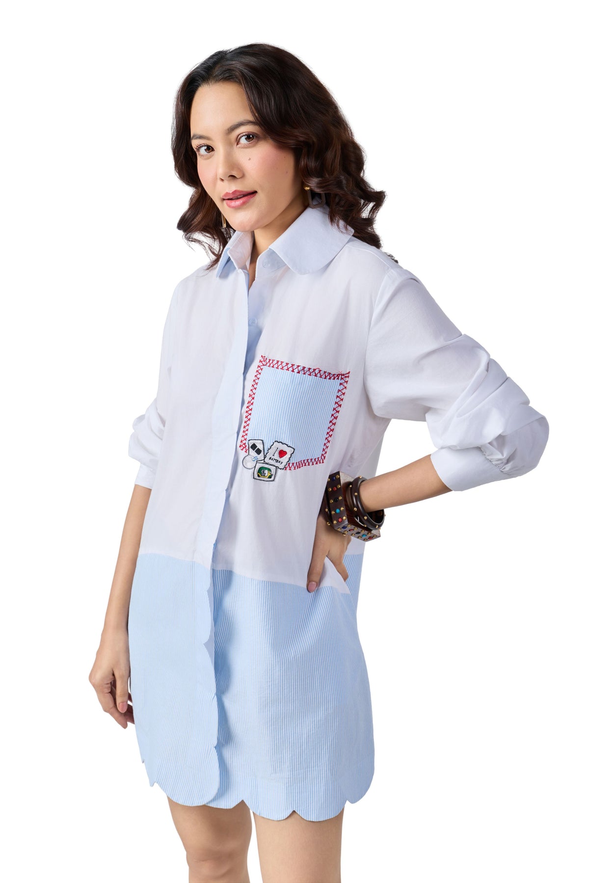 COLOURBLOCK SCALLOPED SHIRT DRESS