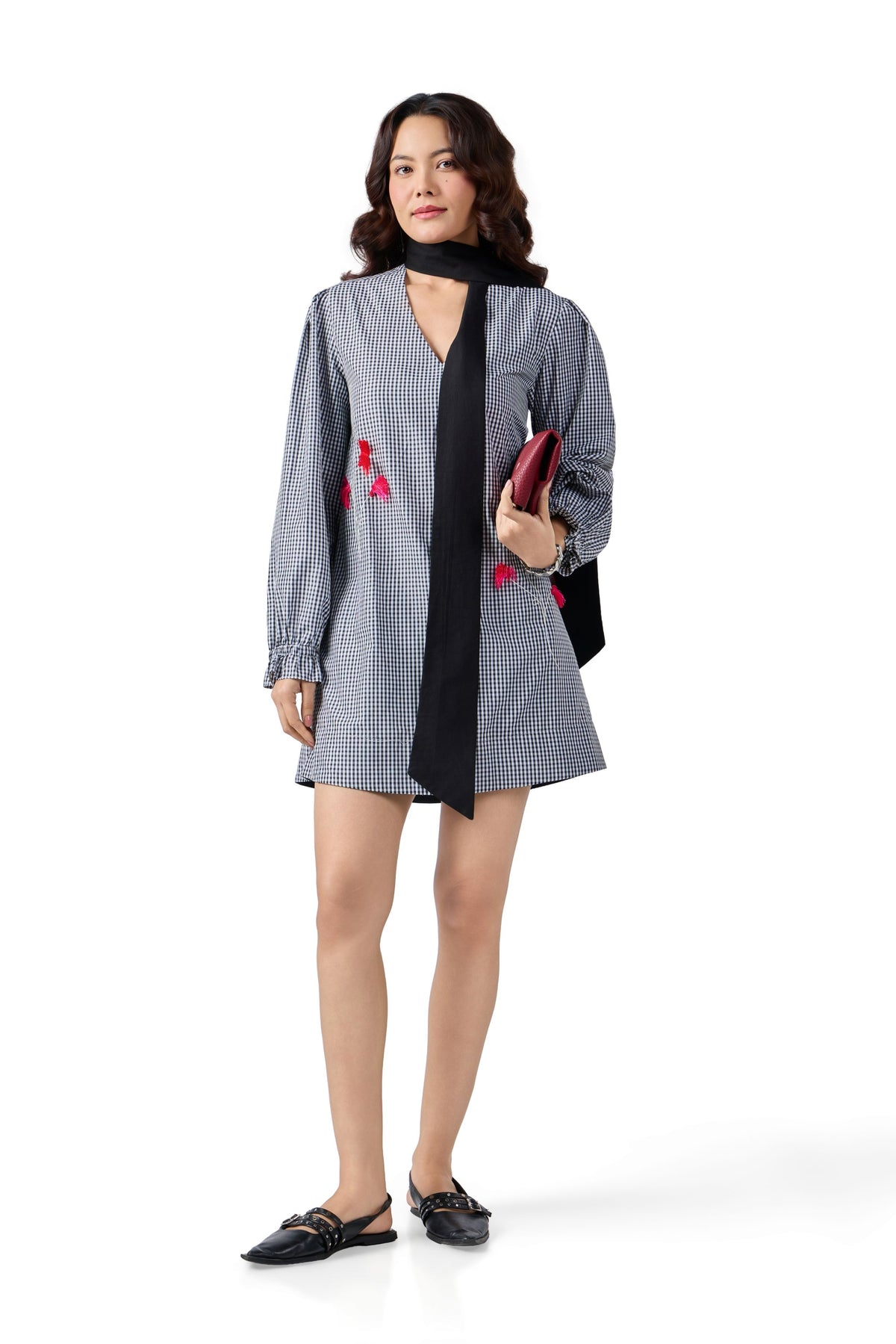 GINGHAM SCARF SHIRT DRESS