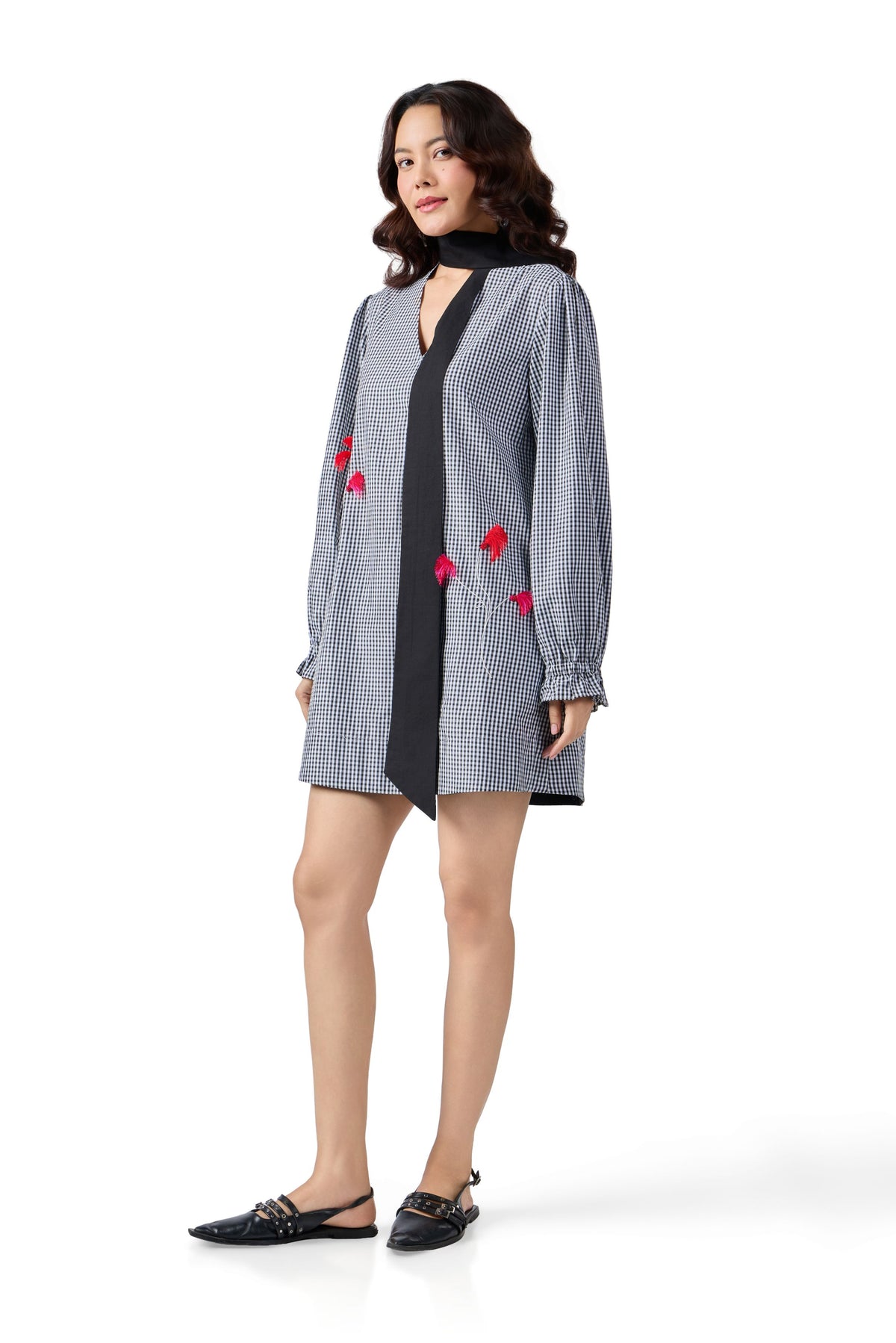 GINGHAM SCARF SHIRT DRESS