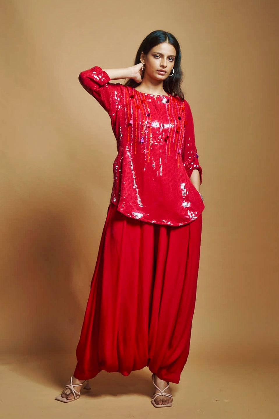 BERRY RED SEQUIN MICRO TUNIC