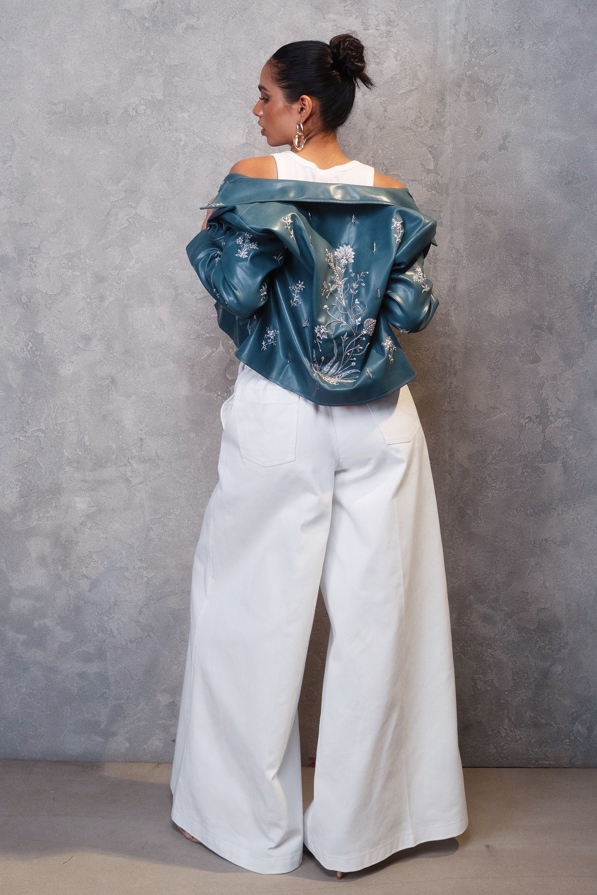 Teal Chand Gul Cropped Jacket