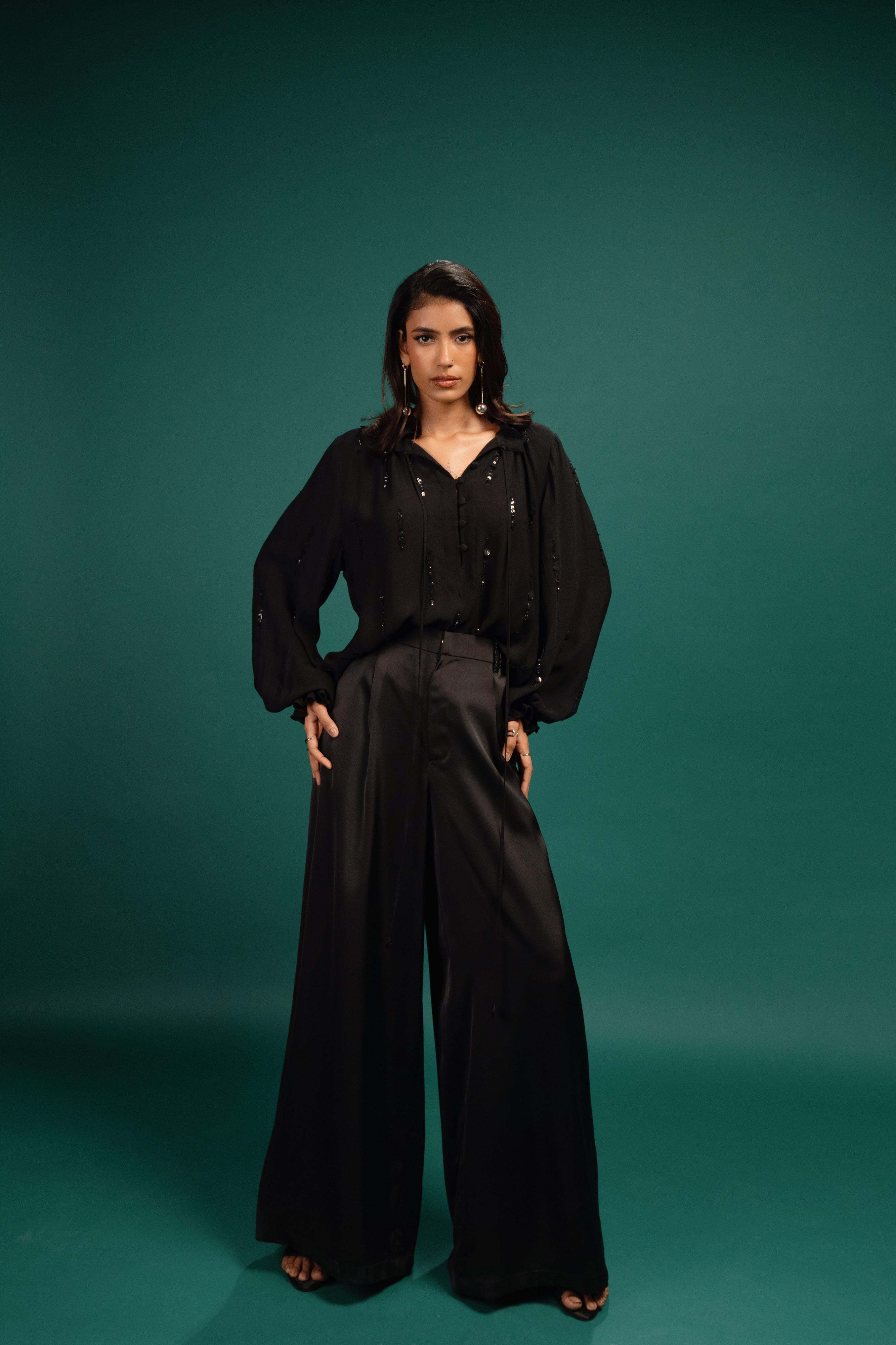 Ebony Flared Satin Pants