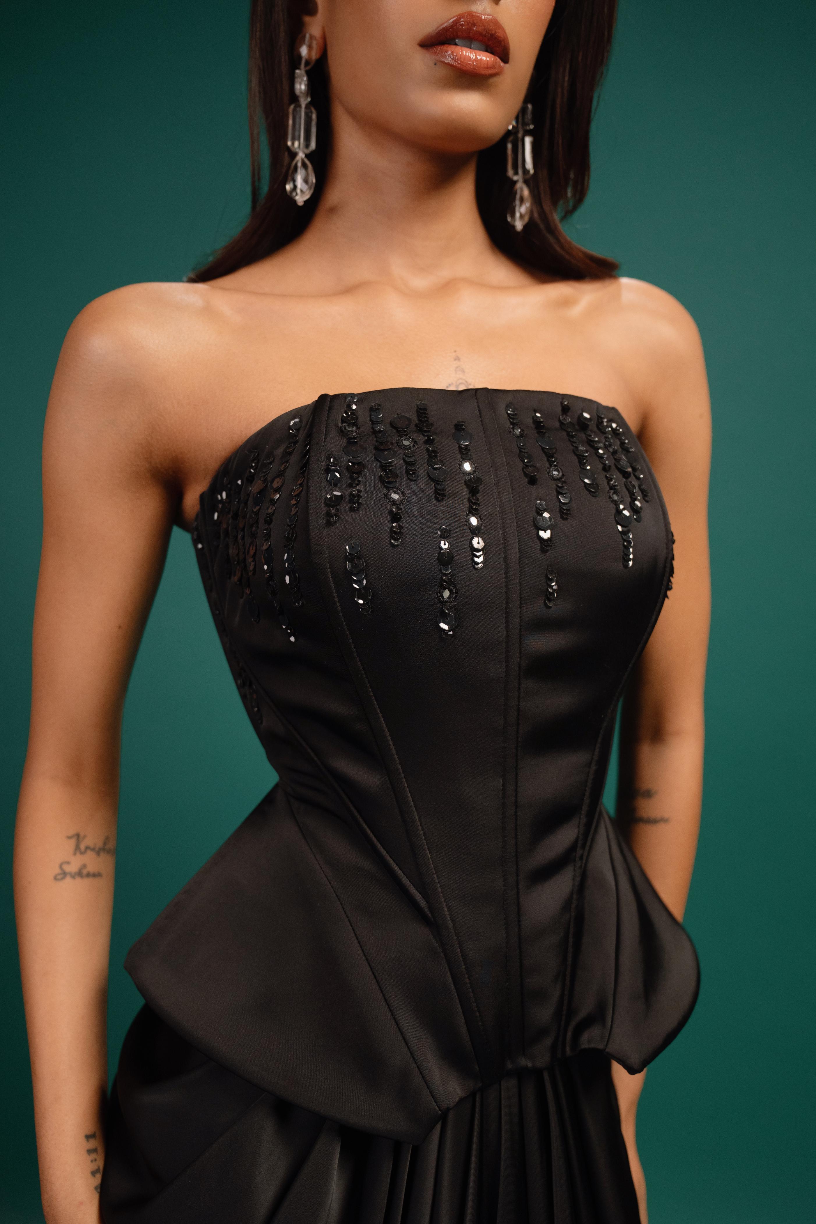 Ebony Draped Satin Skirt