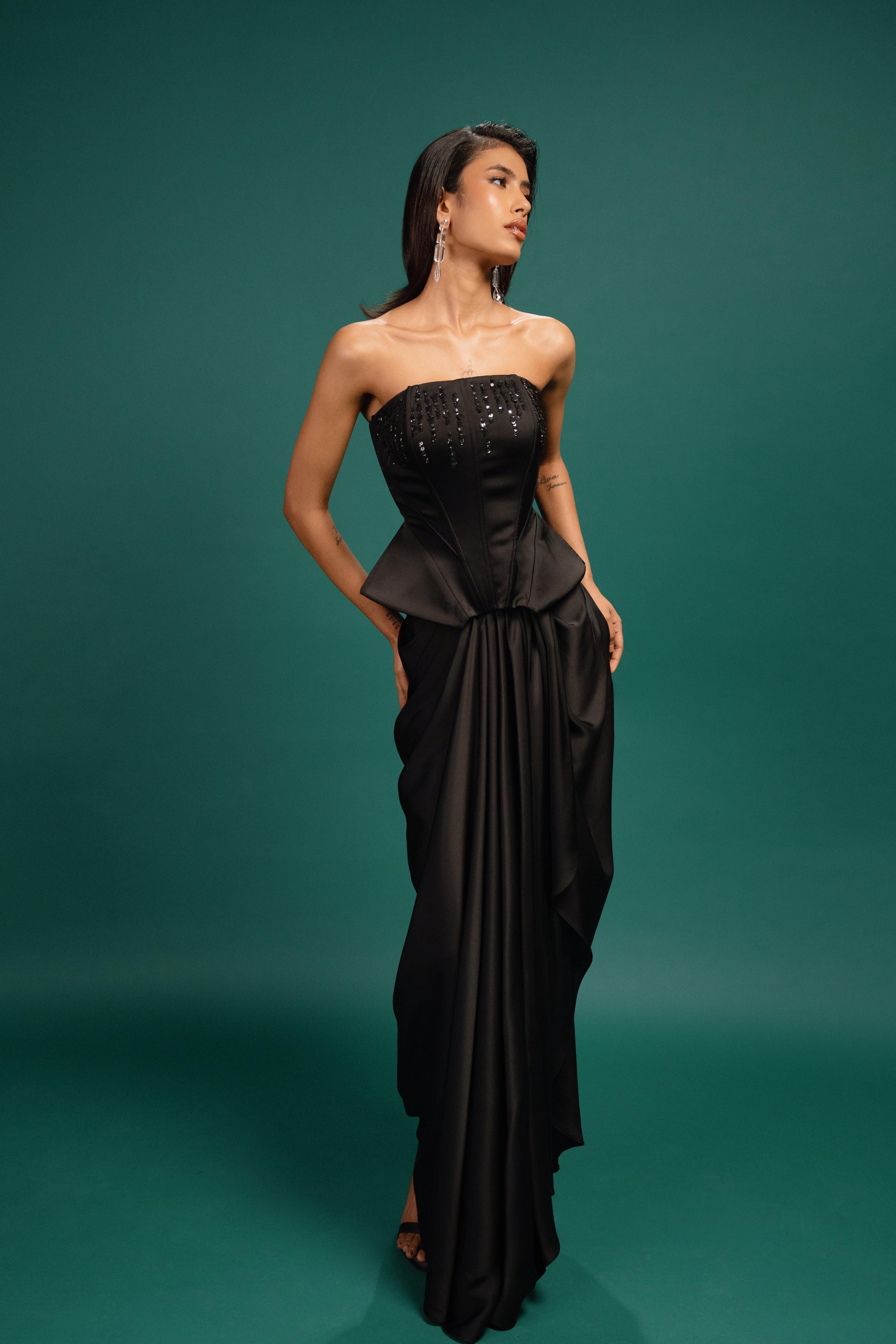 Ebony Sequin Satin Corset