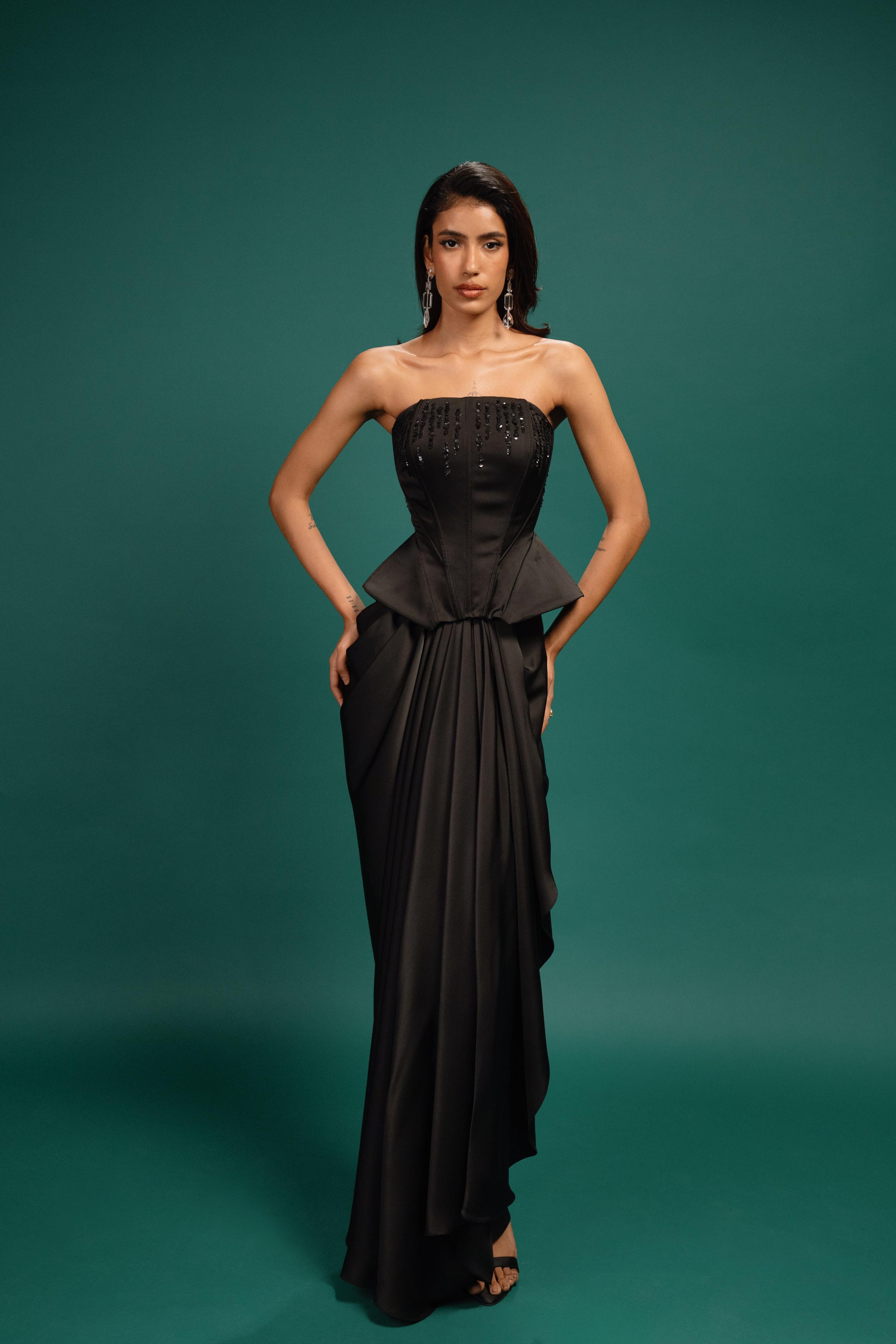 Ebony Sequin Satin Corset