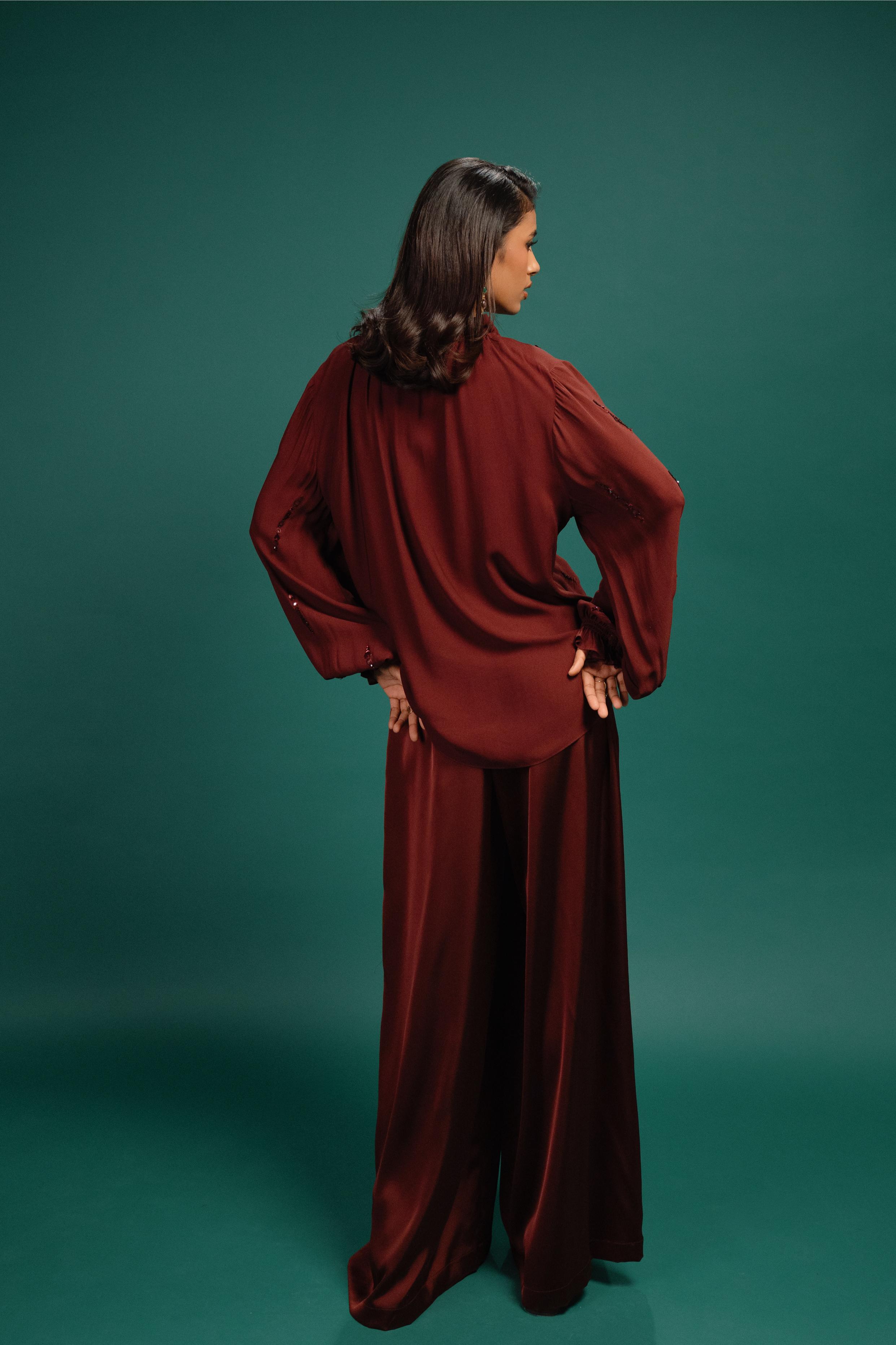 Garnet Flared Satin Pants