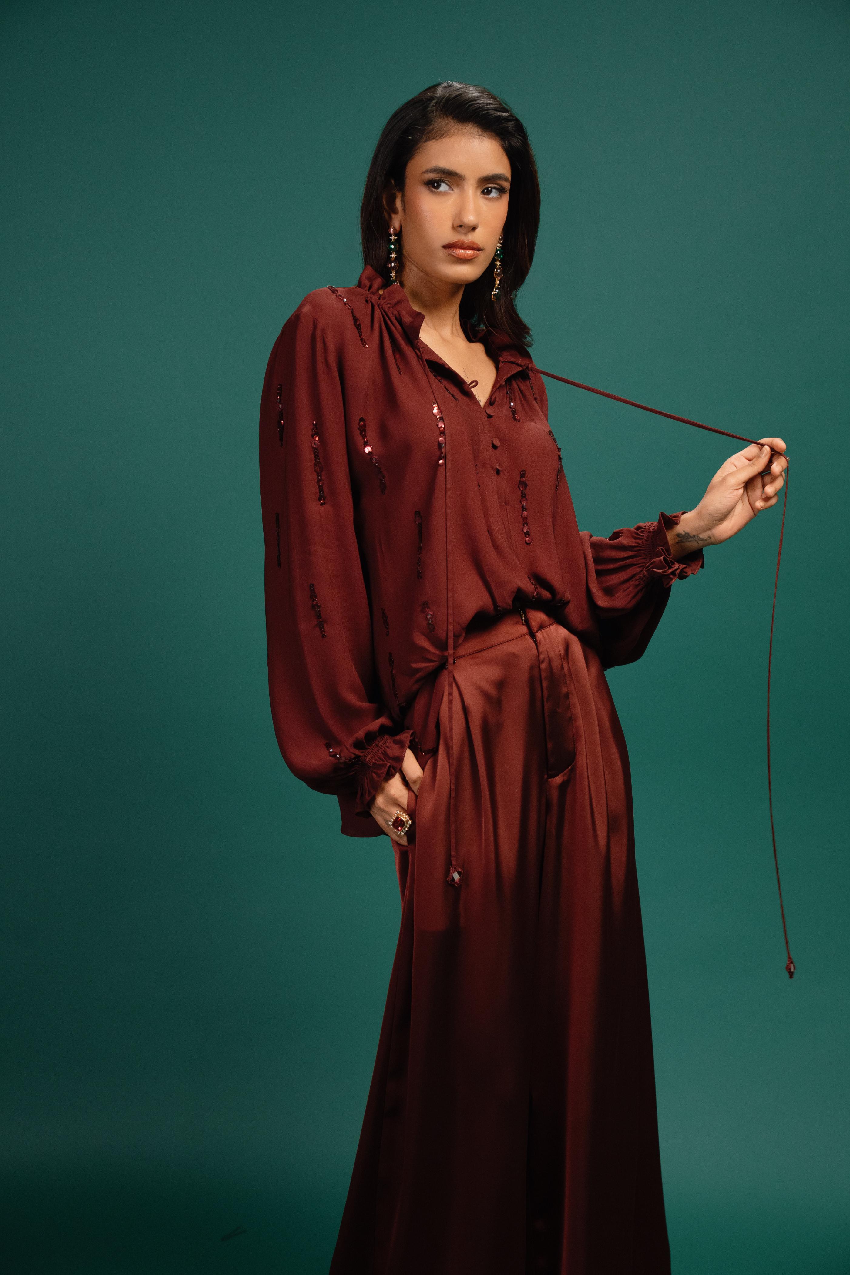 Garnet Sequin Georgette Blouse