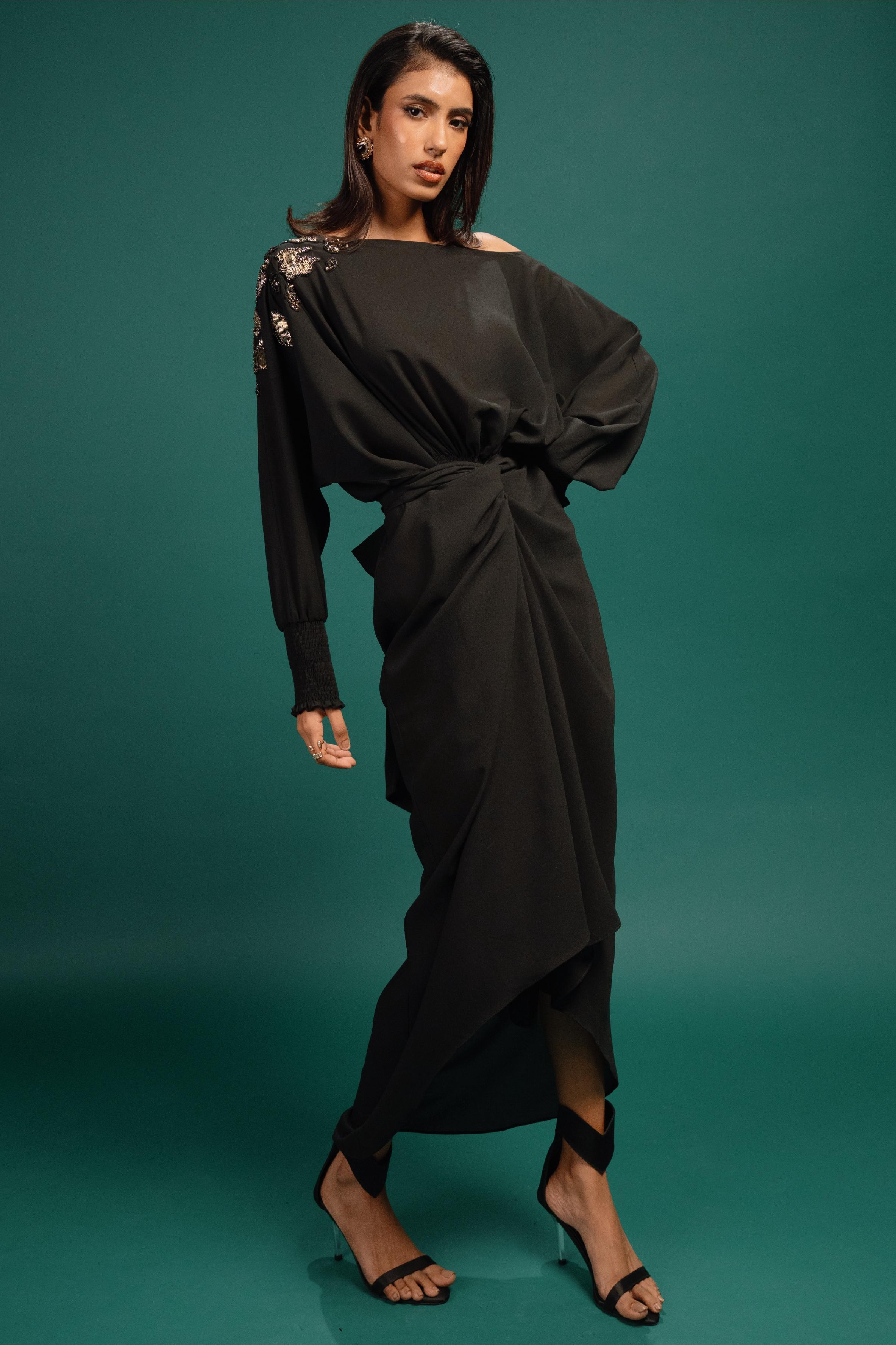 Ebony Spotted Wrap Georgette Dress