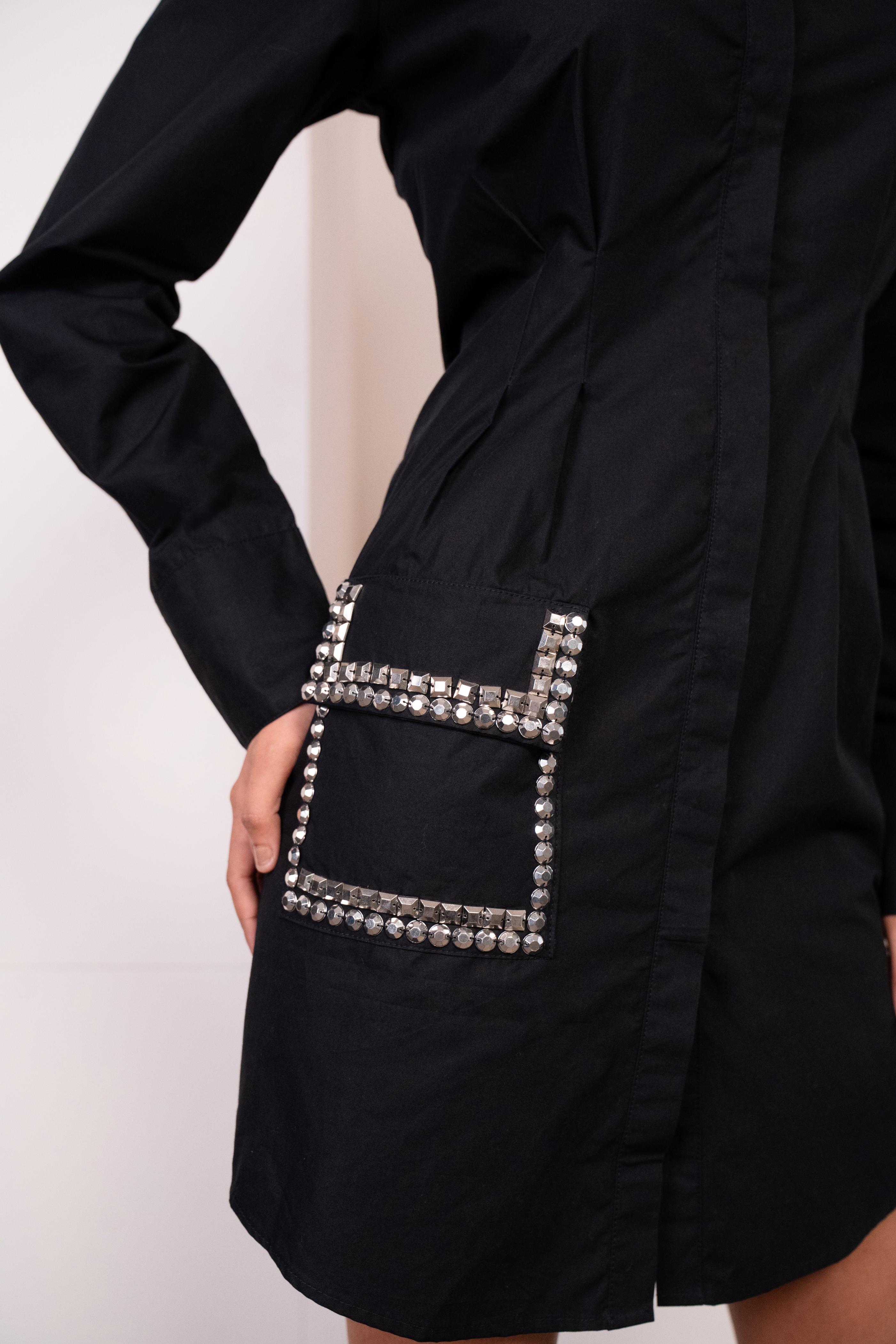 Timeless Detailed Black Poplin Shirt Dress