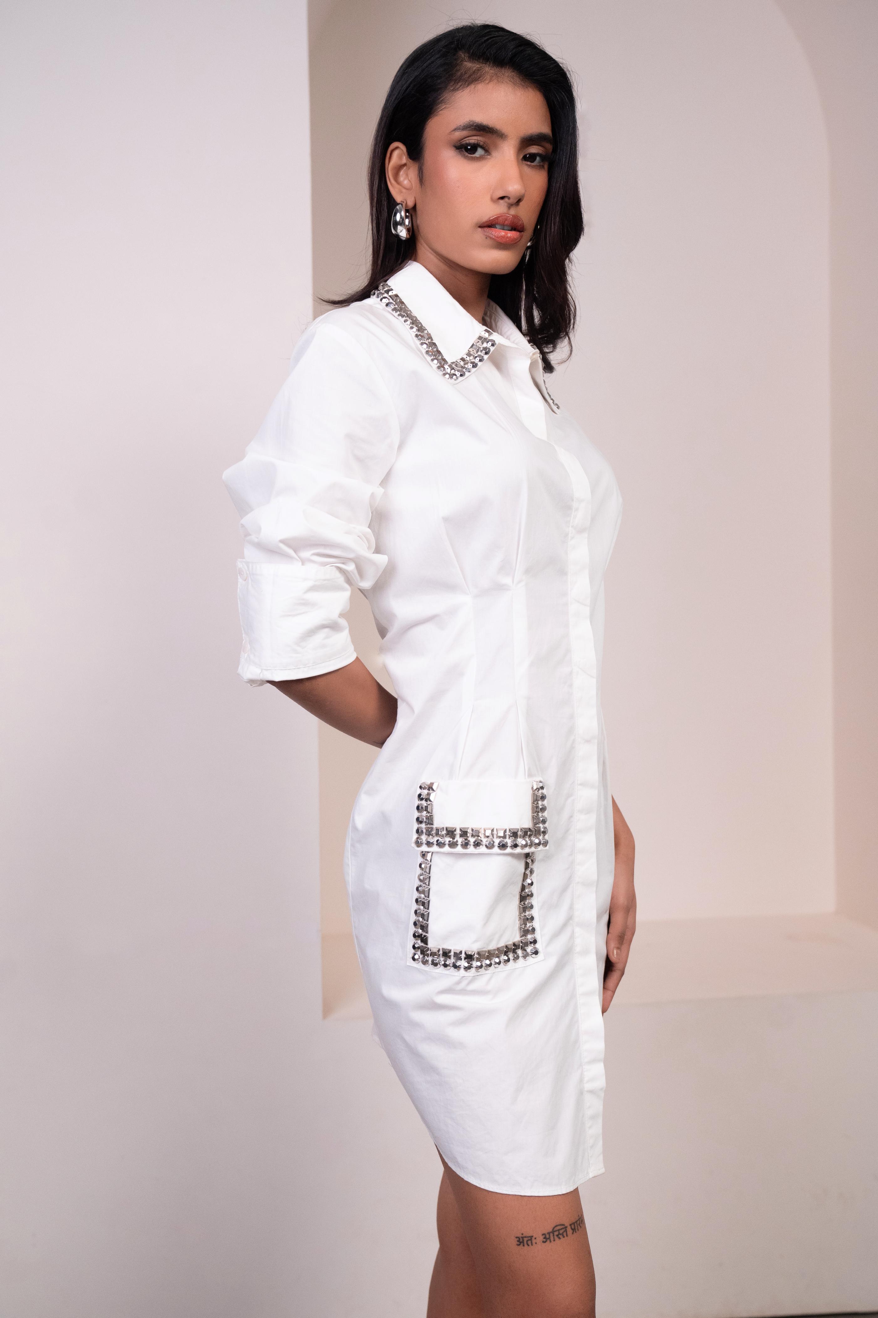 Timeless Detailed White Poplin Shirt Dress