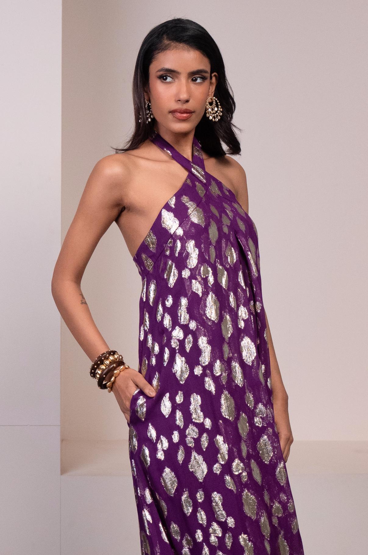 Purple Spotted Halter Jumpsuit