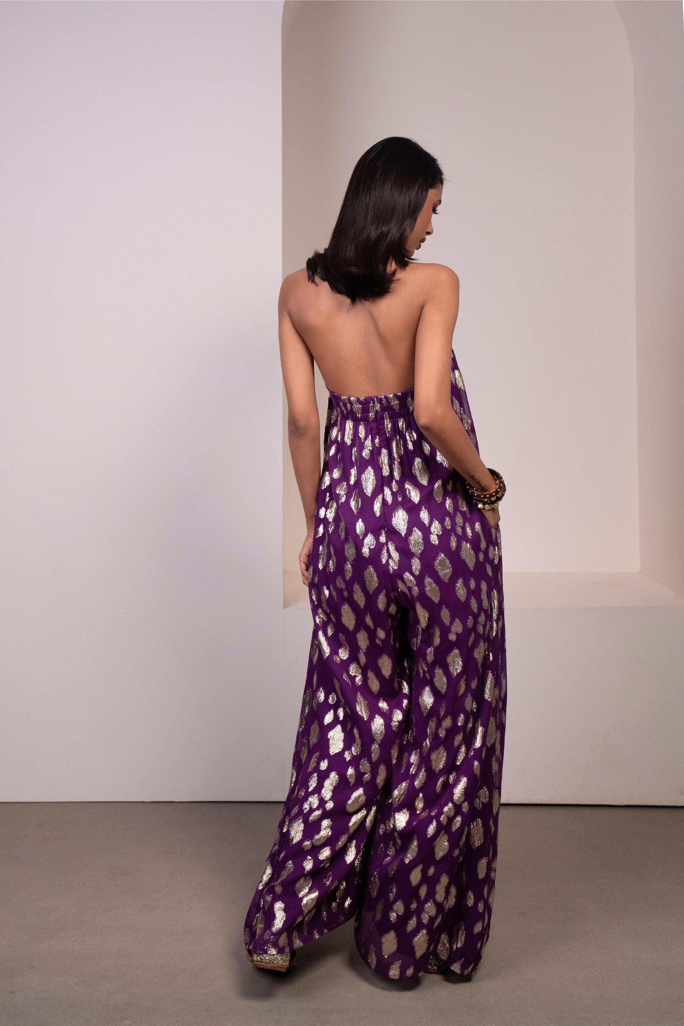 Purple Spotted Halter Jumpsuit