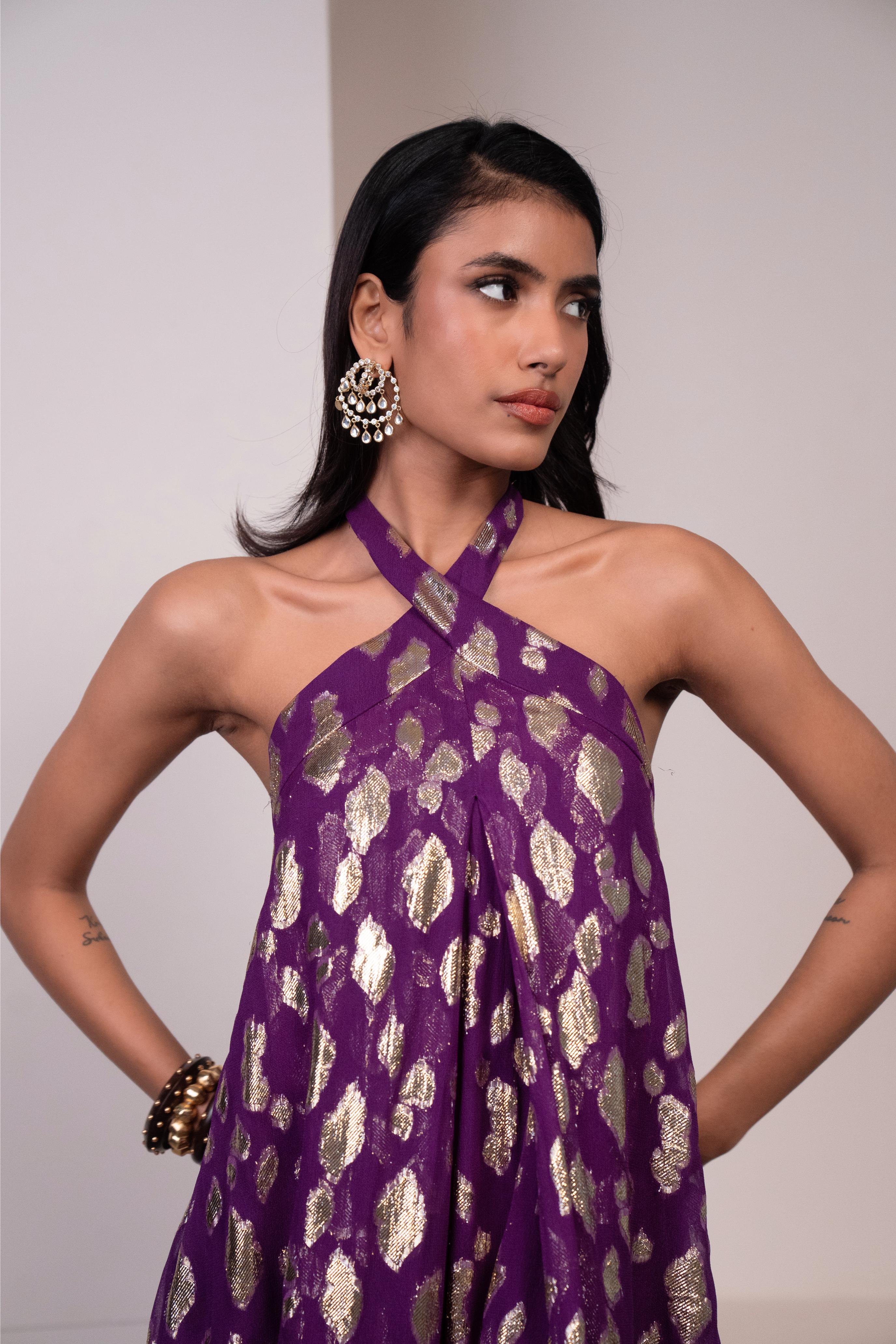 Purple Spotted Halter Jumpsuit