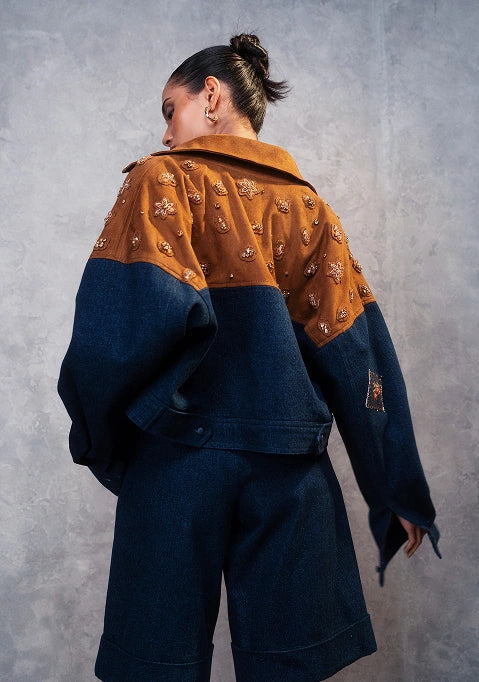 THE TARA (DENIM SUEDE PLAY CROPPED JACKET)