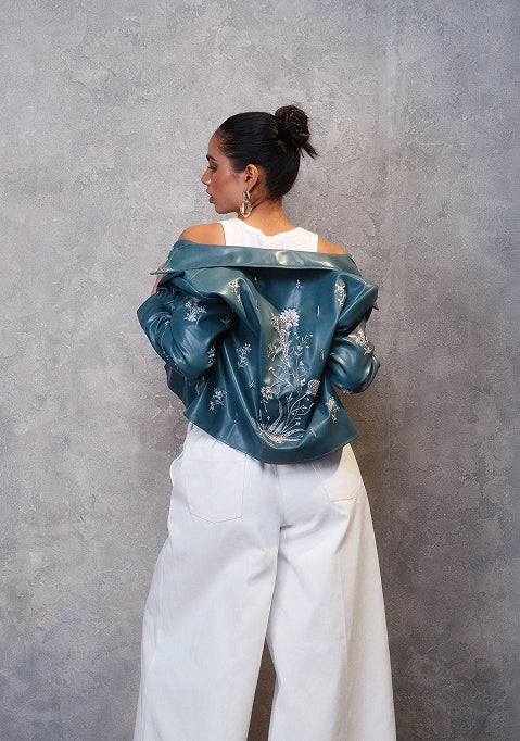 Teal Chand Gul Cropped Jacket