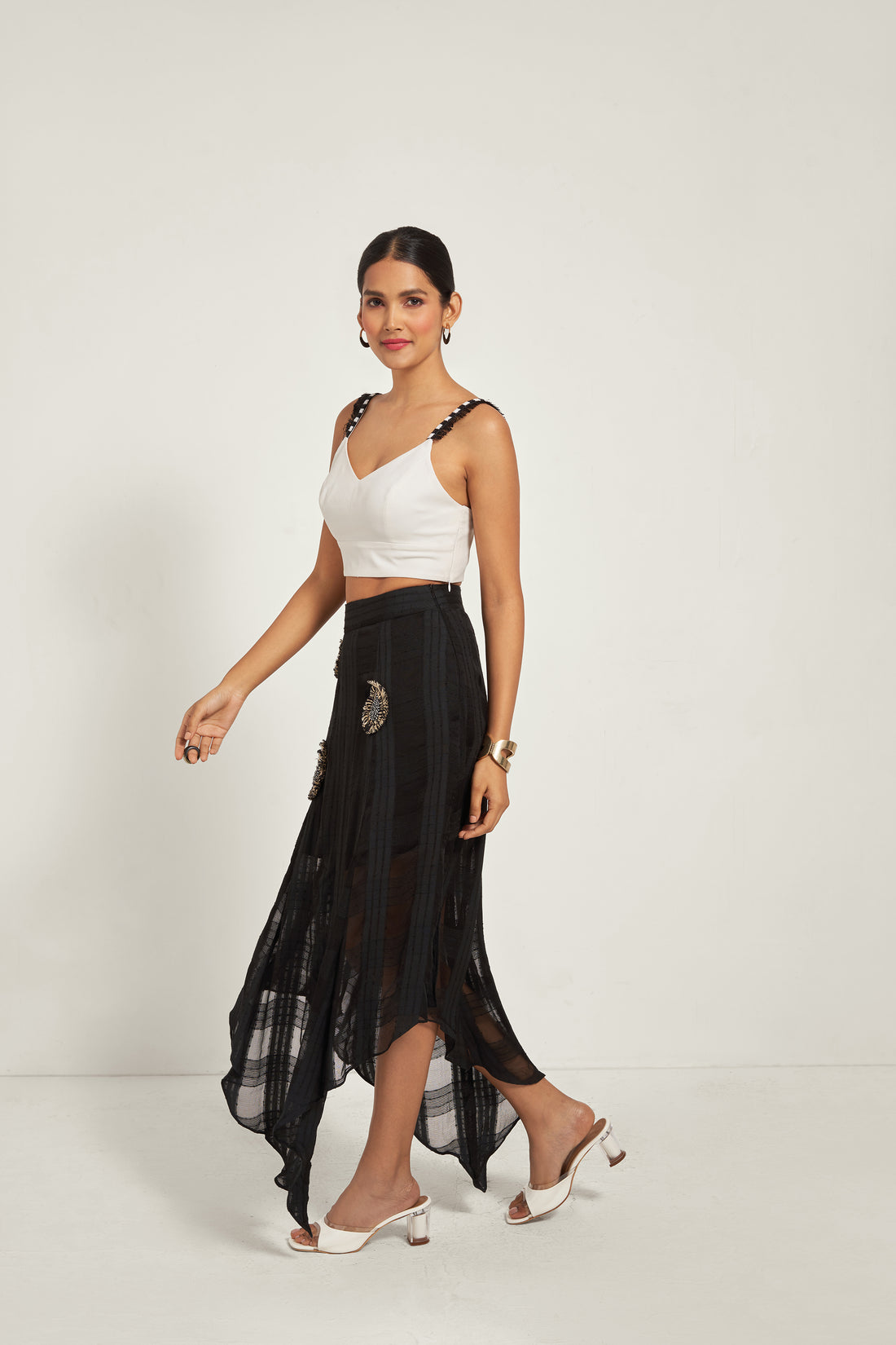 Black Checked Asymmetrical Skirt