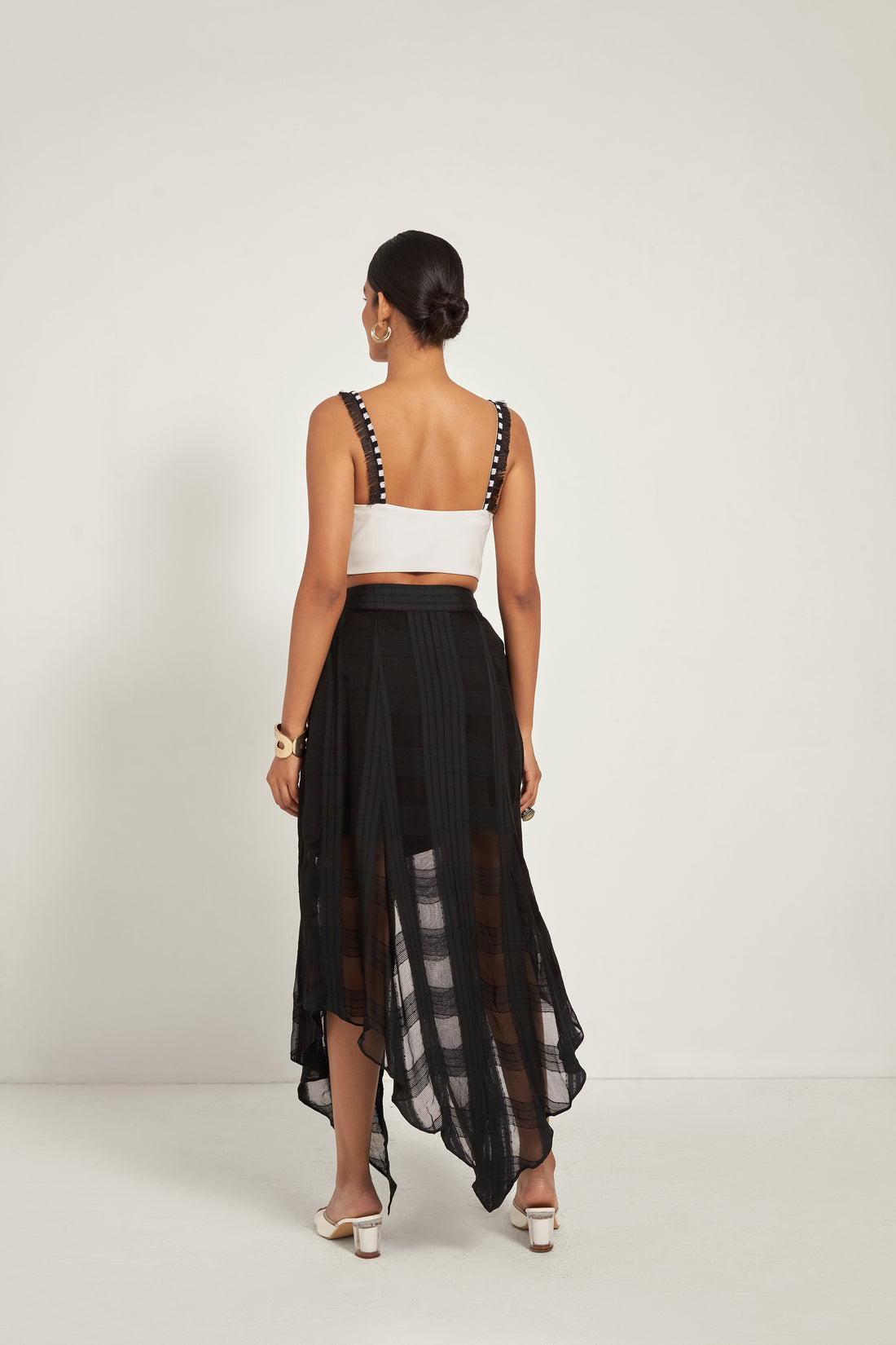 Black Checked Asymmetrical Skirt