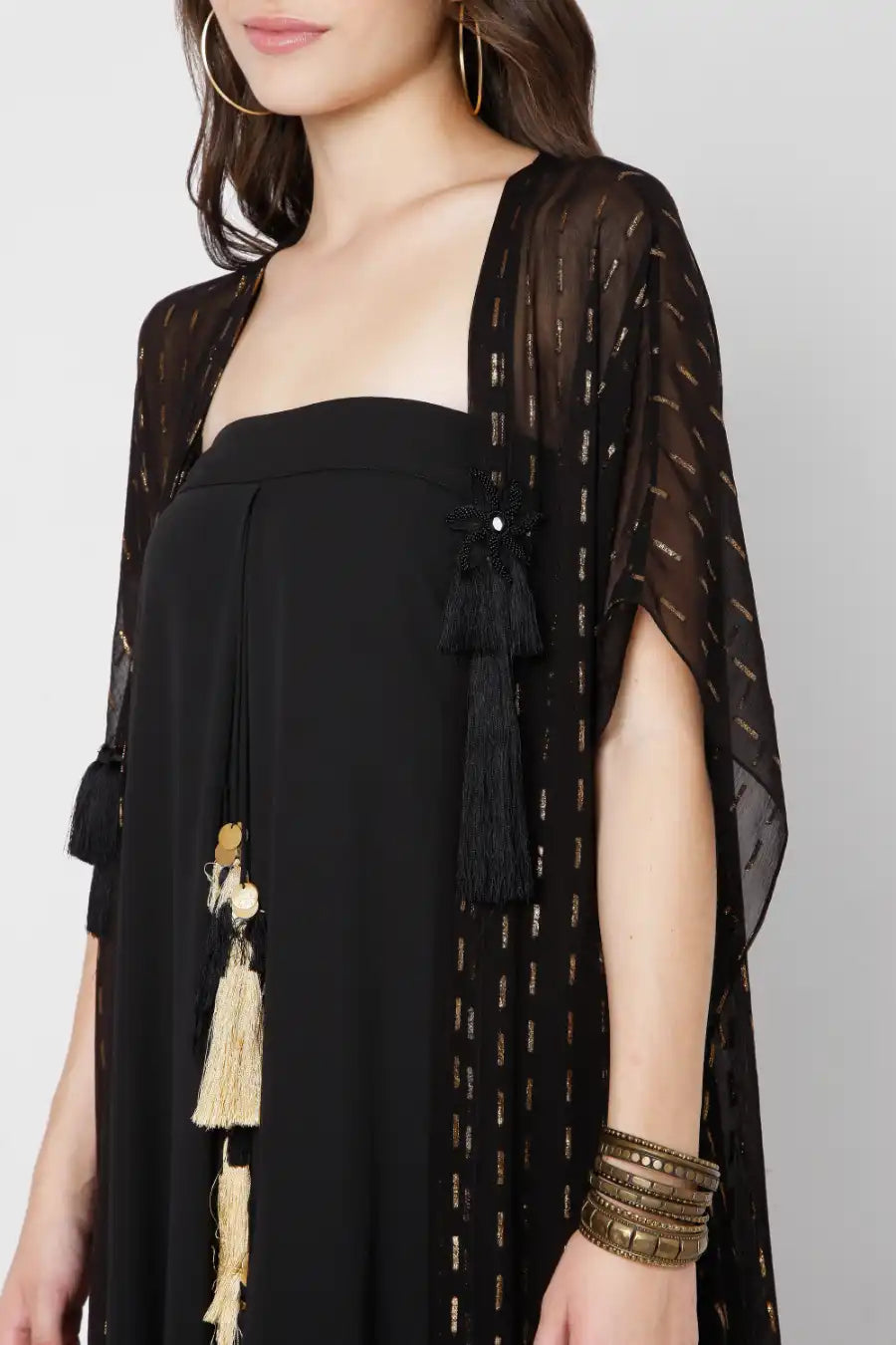Black Embroidered Maxi Duster