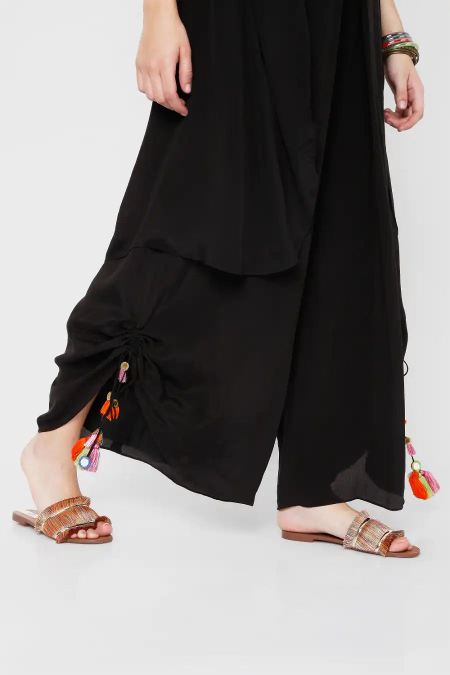 Black Pleated Trouser With Mirrorwork