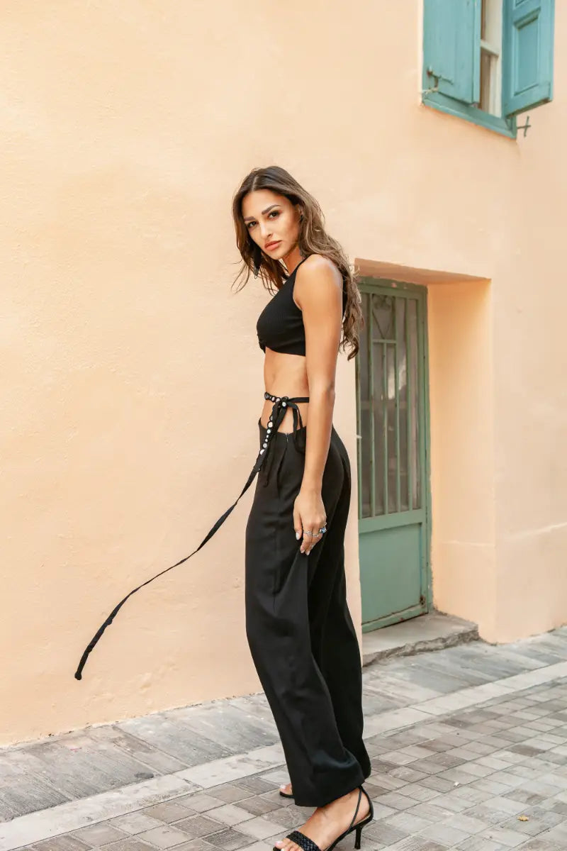 Black Trousers With a Mirrored Belt