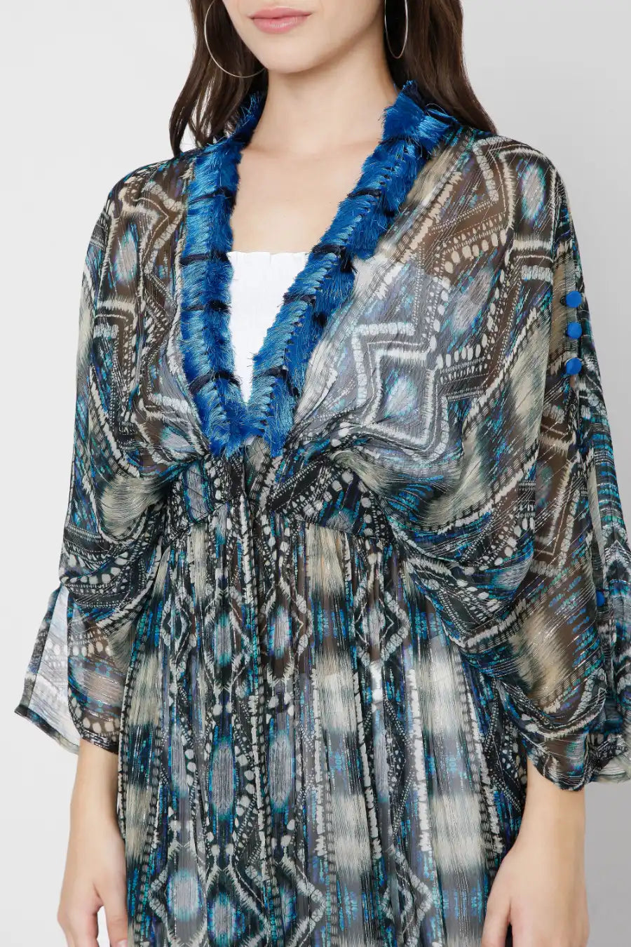 Blue Abstract Printed Kimono Duster