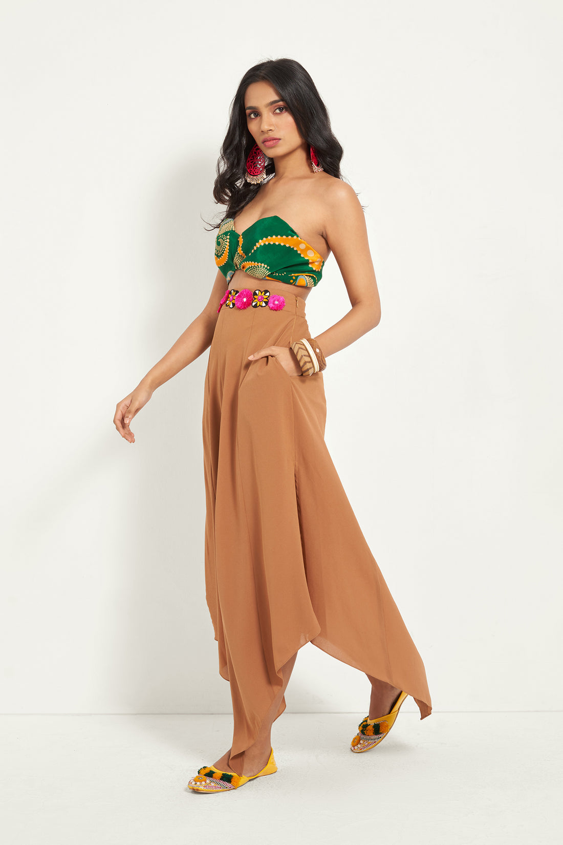 Desert Sand Embroidered Asymmetrical Skirt