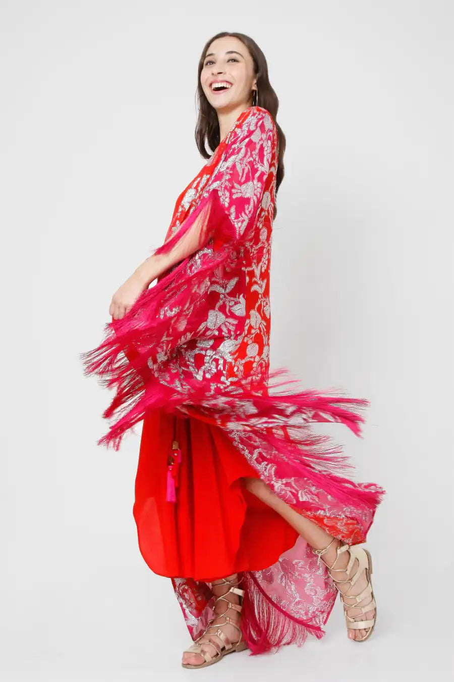 Fuchsia And Red Patchwork Maxi Duster