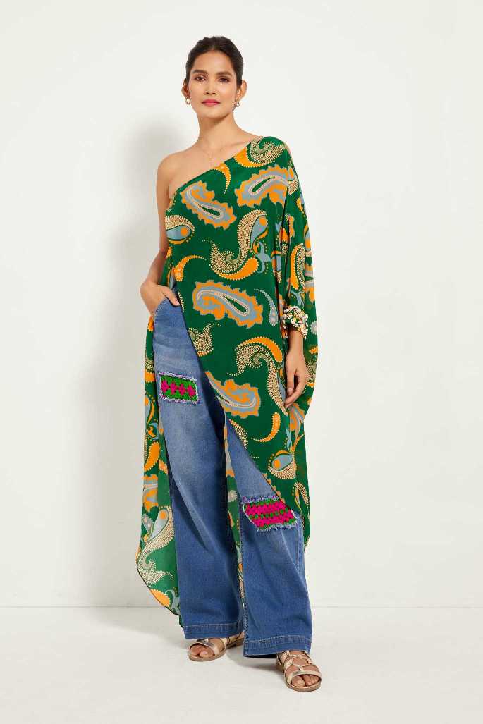 Green Paisley One Shoulder Tunic